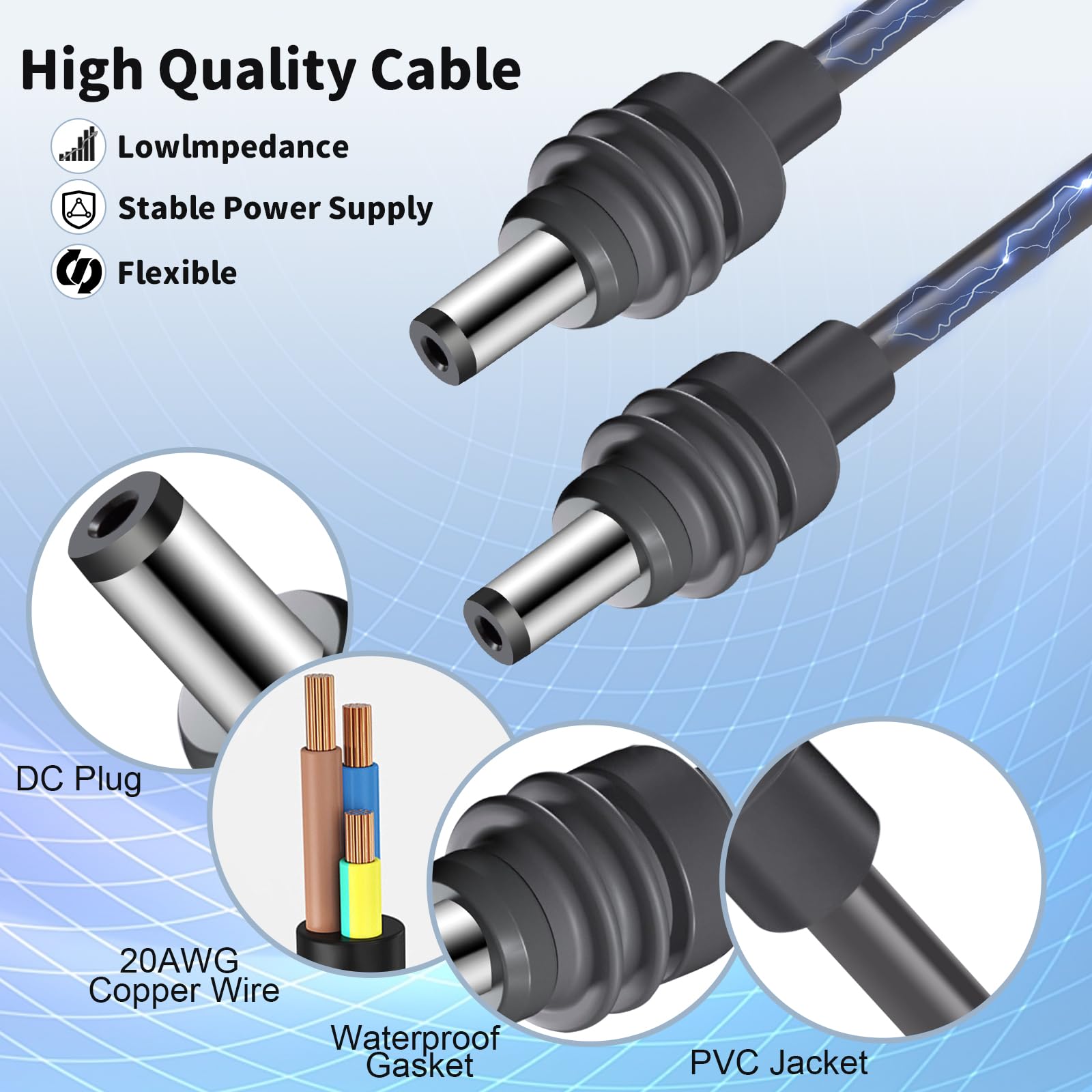 NKJIH Starlink Mini Power Cable 5m/16.4 ft, Waterproof DC Charging Cable, Compatible with Starlink Mini Power Supply Accessories 6