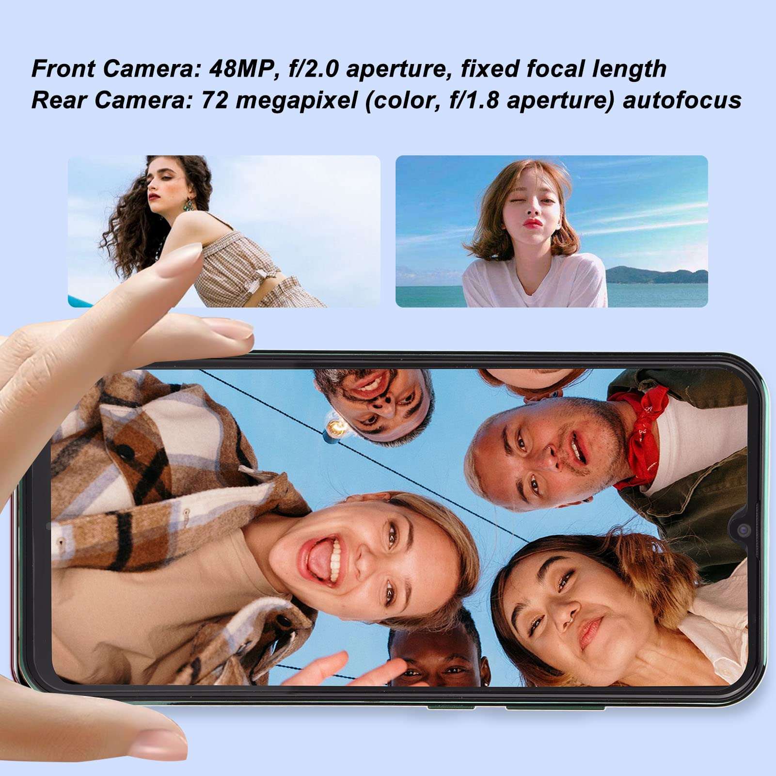 Unlocked Smartphones, 6.6 Inch HD Screen Green Smartphone, 8GB 64GB Cell Phone with Front 8MP and Rear 24MP Camera Supports Face Recognition, WiFi, BT, FM, GPS Function for Android 12(US Plug) 3