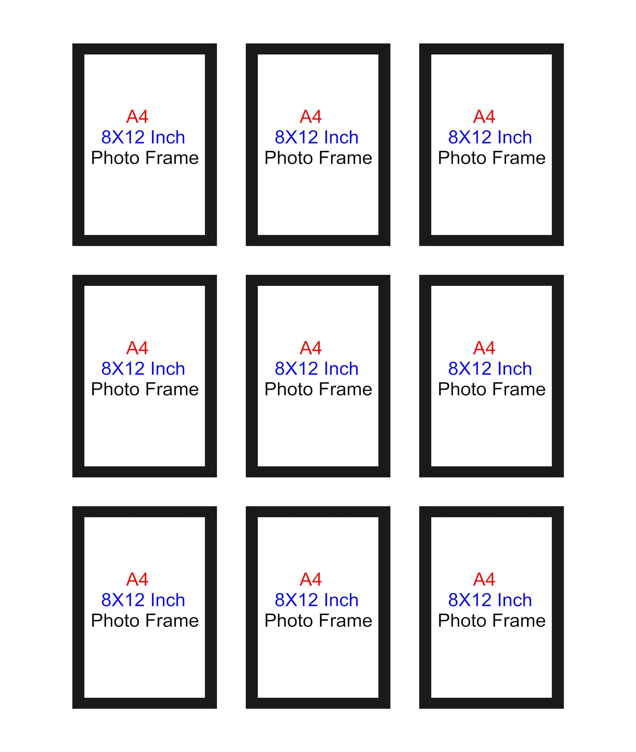 HK PRINTS Photo Frame for Home Office School Decoration Set of 9 A4 Frames Combo for Wall Hanging (8x12 Inch, Synthetic Wood, Plexiglass) F-9 1