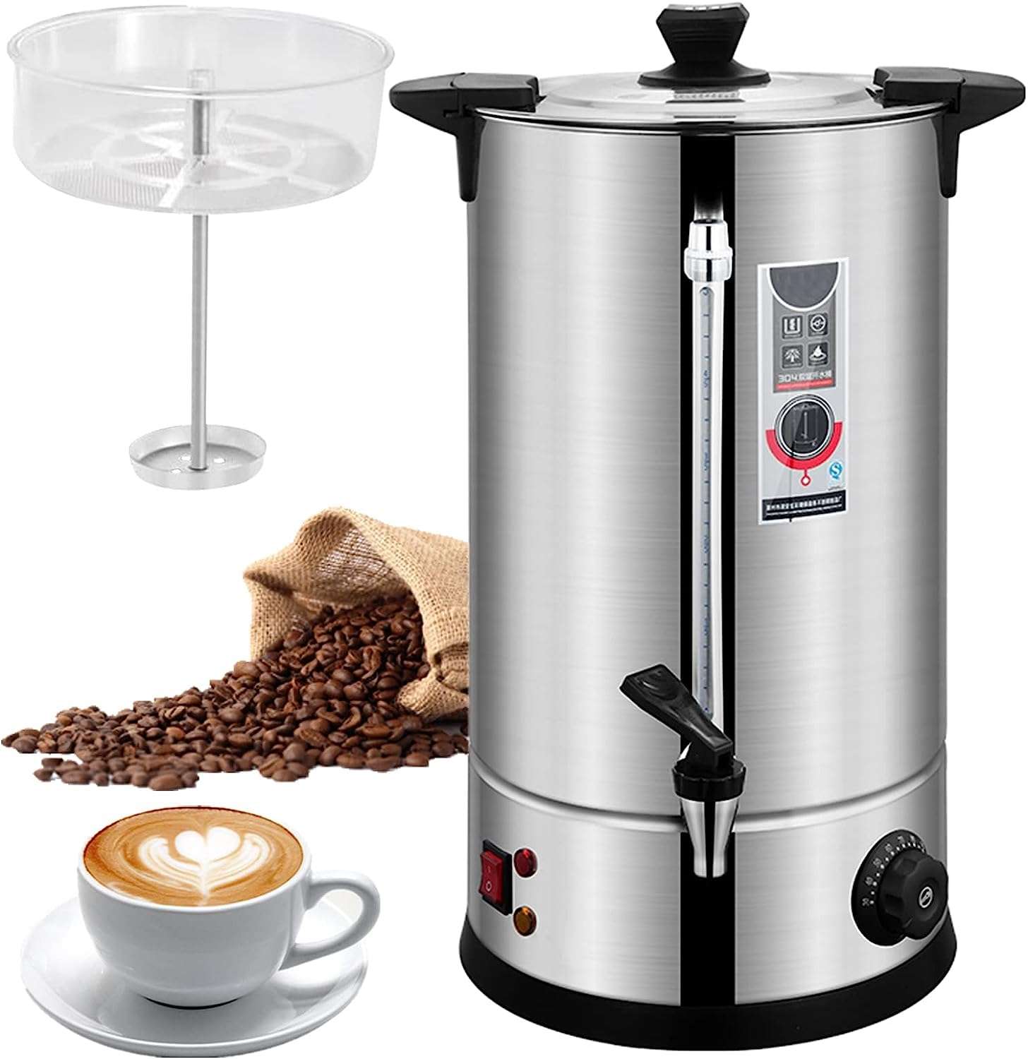 Commercial Stainless Steel Coffee Urn, Quick Brewing Large Coffee Maker,Automatic Hot Water Dispenser For Home Party Office Large Crowds Coffee Dispenser(15L) 1