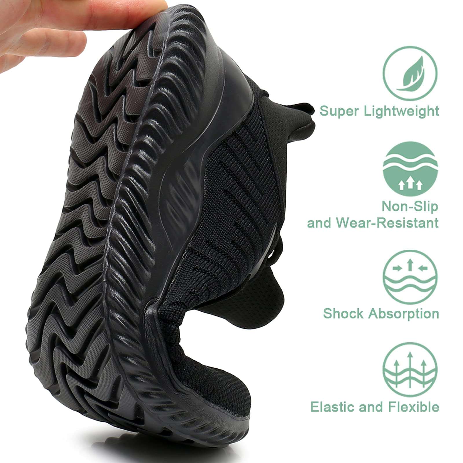 Akk Womens All Black Sneakers - Walking Tennis Shoes Breathable Mesh Running Shoes for Nurses Sports Gym Workout Size 5.5 3