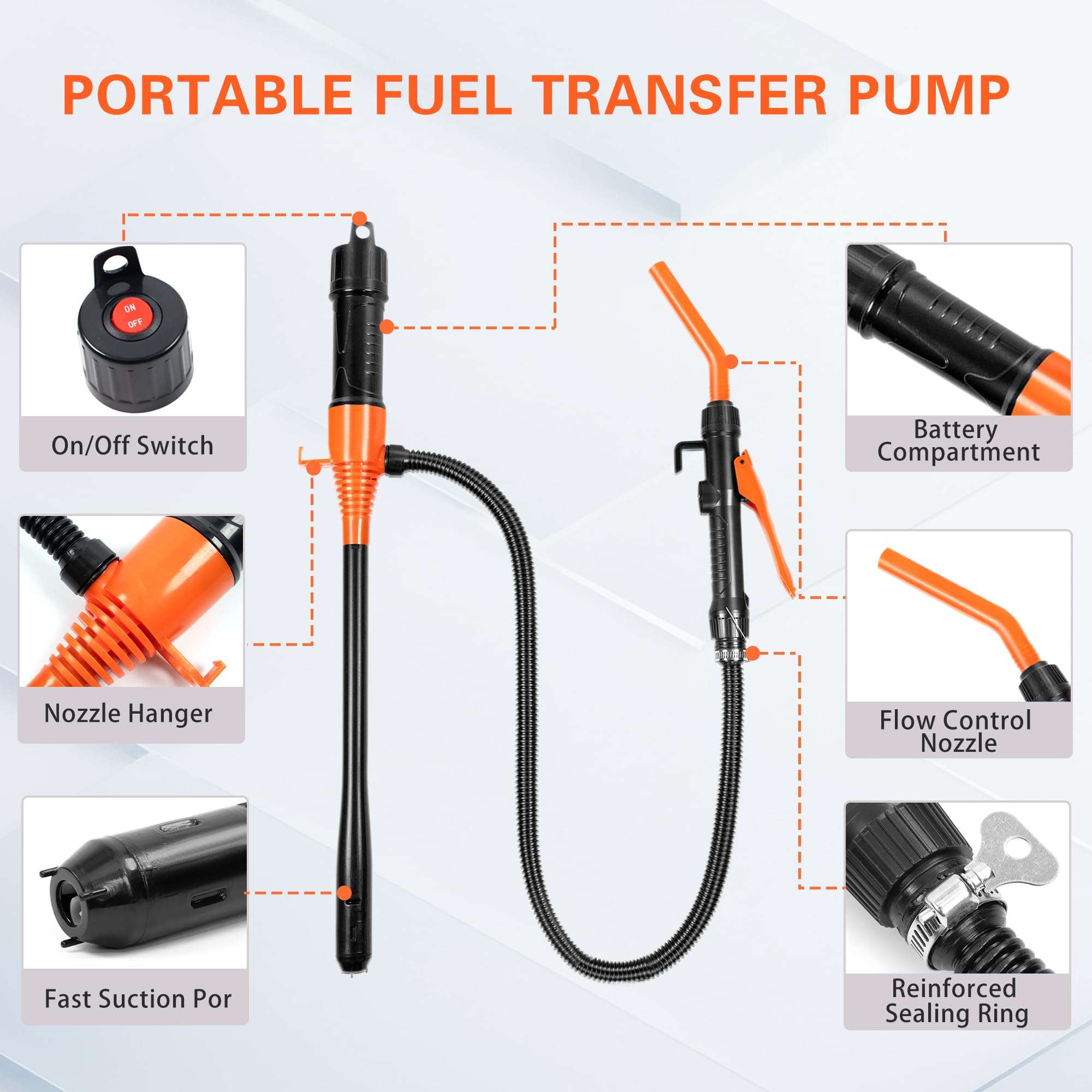 Portable Power Battery Pump, Battery Powered Siphon Fuel Transfer Pump, Universal Fit for Gasoline, Car, Portable Fuel Transfer Pump 4