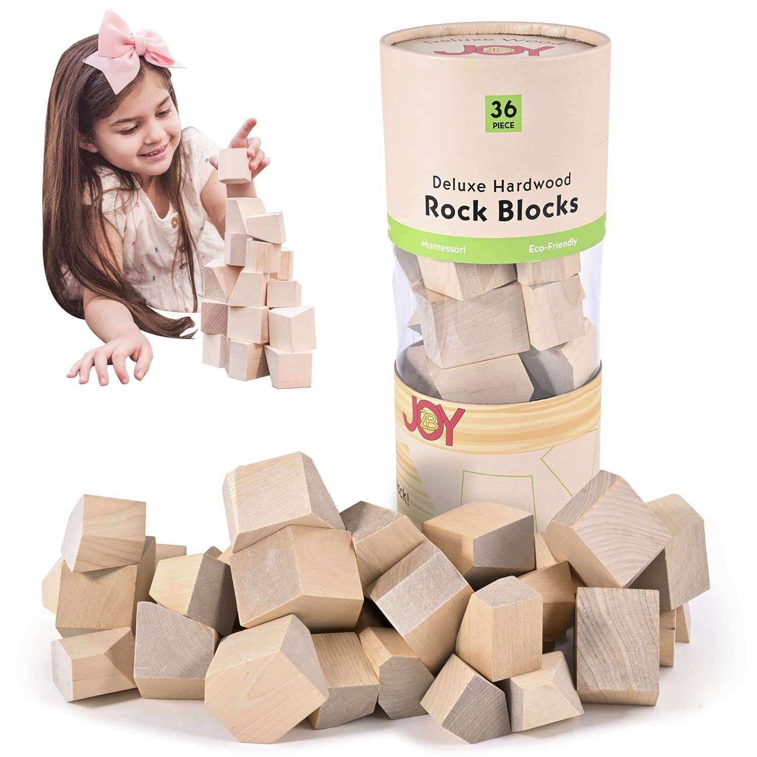 JOY2B Toddler Toys Wooden Stacking Blocks - Montessori Toys for Boys and Girls Toys for Kids Wooden Toys - Deluxe Hardwood Rock Stacking Toys - Gifts for Girls and Boys - 36 Piece Set (Natural) 1
