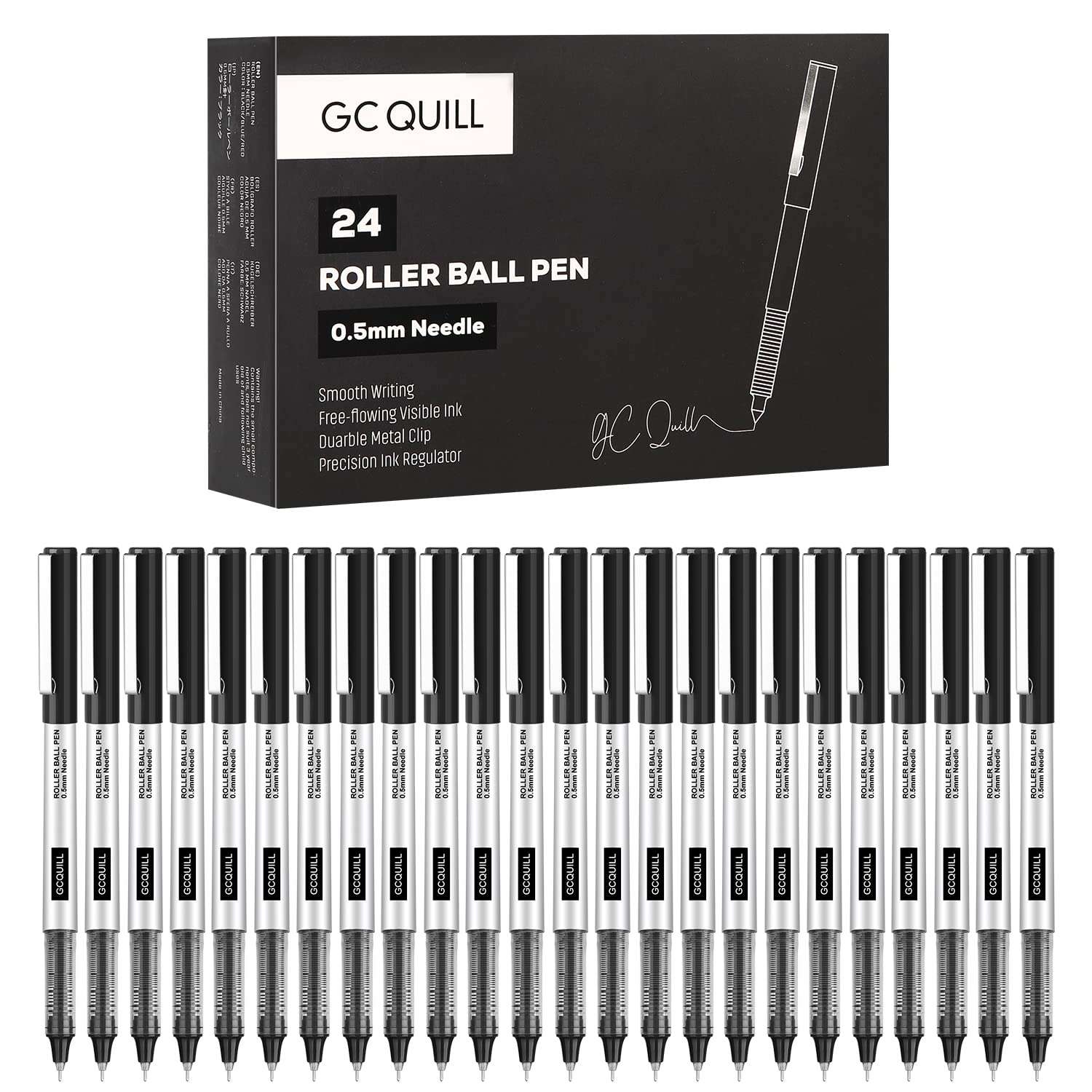 GC QUILL Rollerball Pens 0.5mm Needle Point Black Liquid Ink Pens 24 and Blue Liquid Ink Pens 24 for Bullet Journaling, Office Supplies for Writing, Taking Notes & Sketching BKL48 3