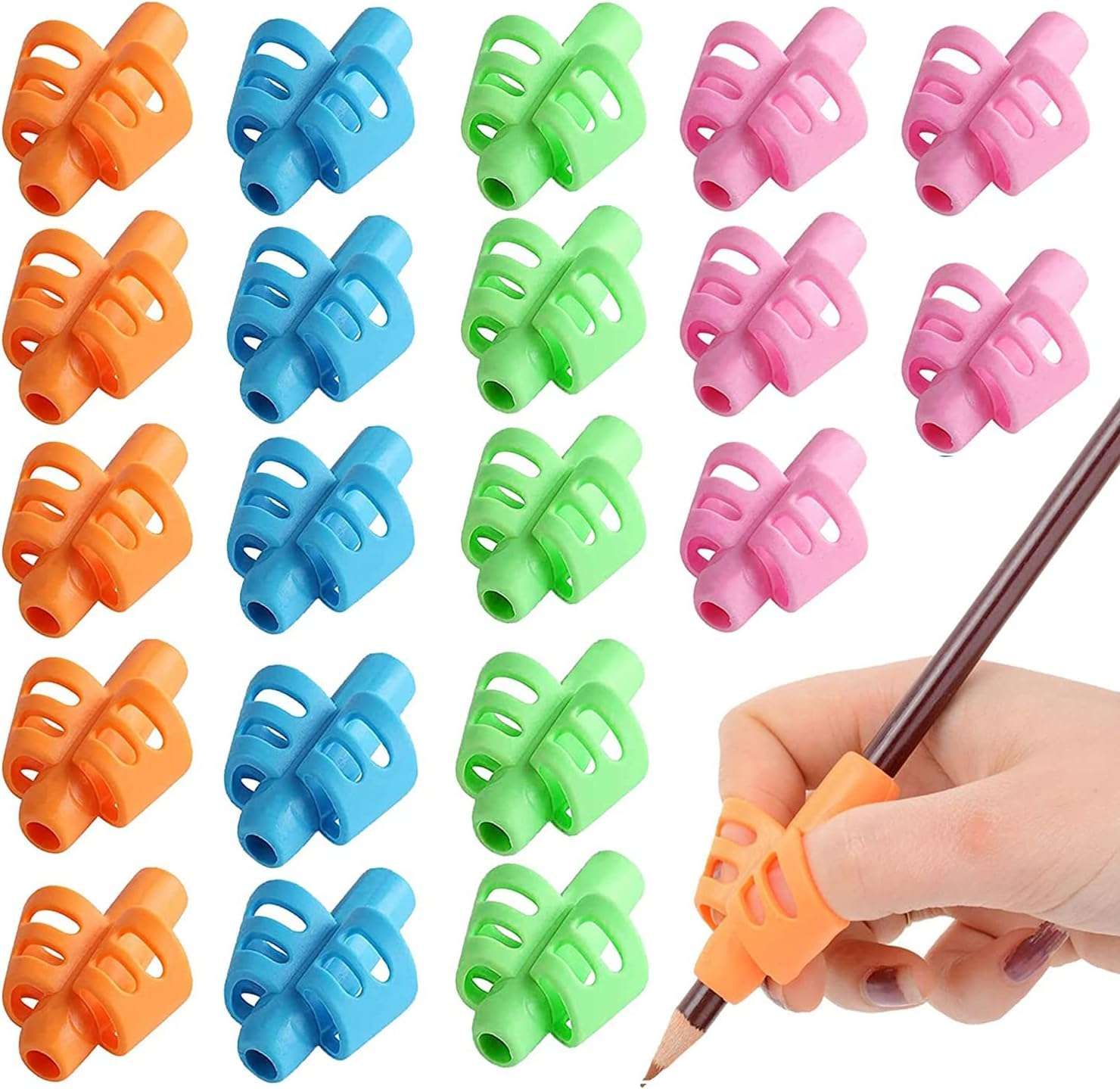 JustBlanks 20 Pcs Pencil Grips for Kids Handwriting - Pencil Holder for Kids, Pencil Grippers Writing Tool, Writing Posture Correction Tools for Toddlers, Preschoolers Special Needs for Classroom 1