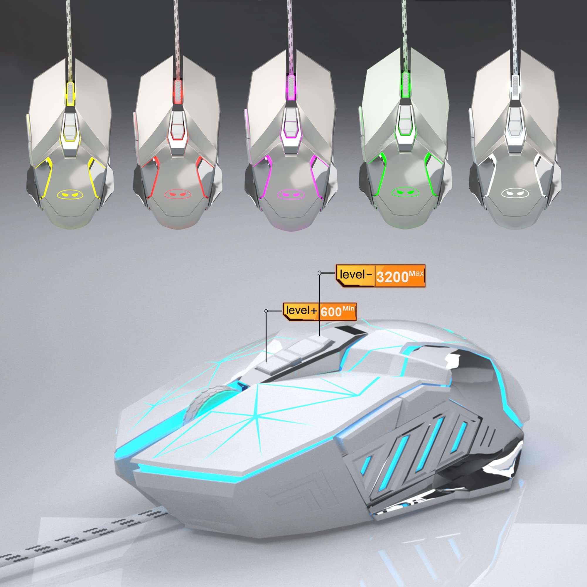 Typewriter Mechanical Gaming Keyboard and Mouse Combo, Retro Punk Round Keycaps RGB Rainbow Backlit Wired Keyboard for Game and Office, for Windows Laptop PC, Red Switches(White) 6