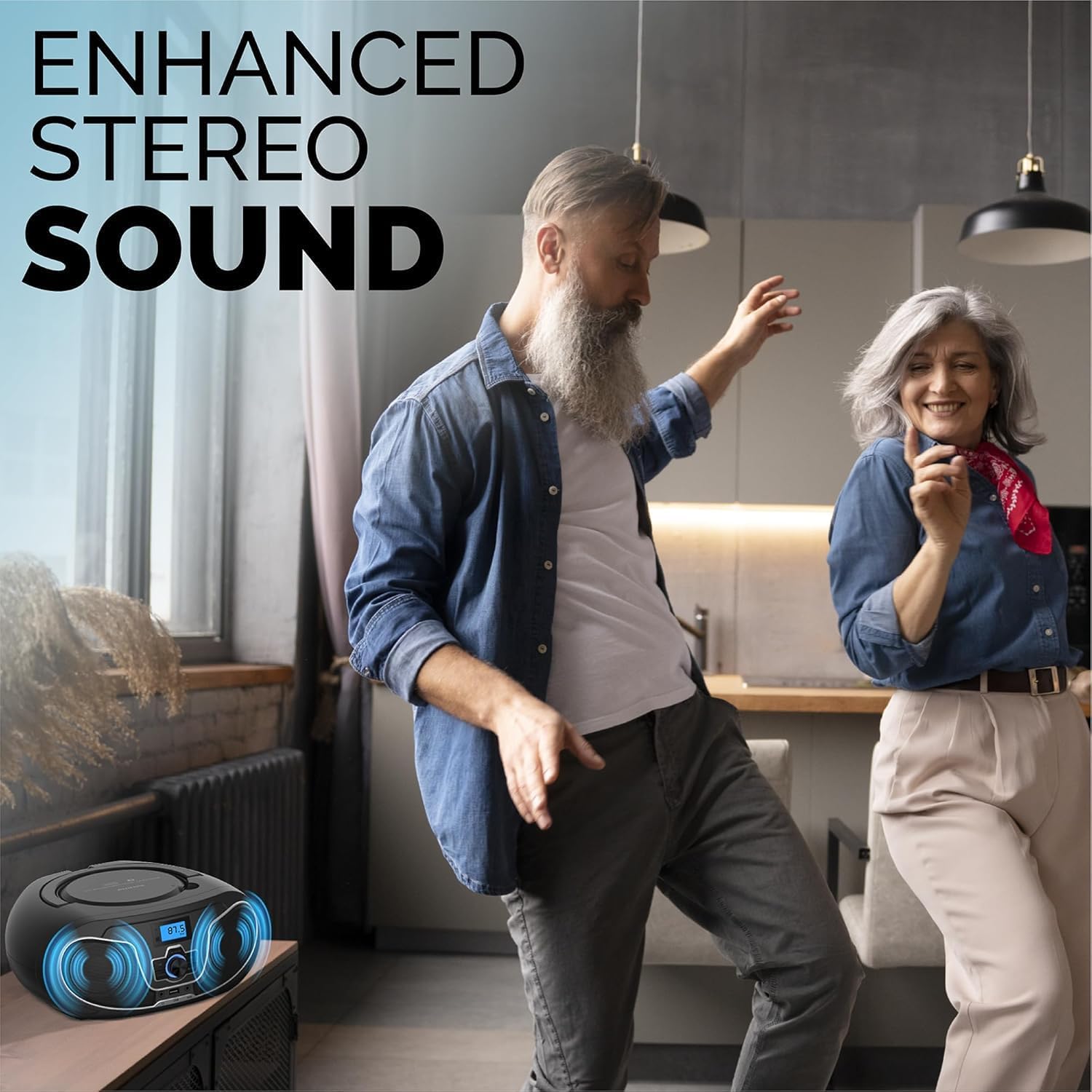 Philips CD Player Boombox, Dynamic Bass Boost with Bluetooth, FM Radio, USB Playback & AUX Input, Portable Top-Loading Boombox, Clear Stereo, RW/MP3 Compatible (Black) 6