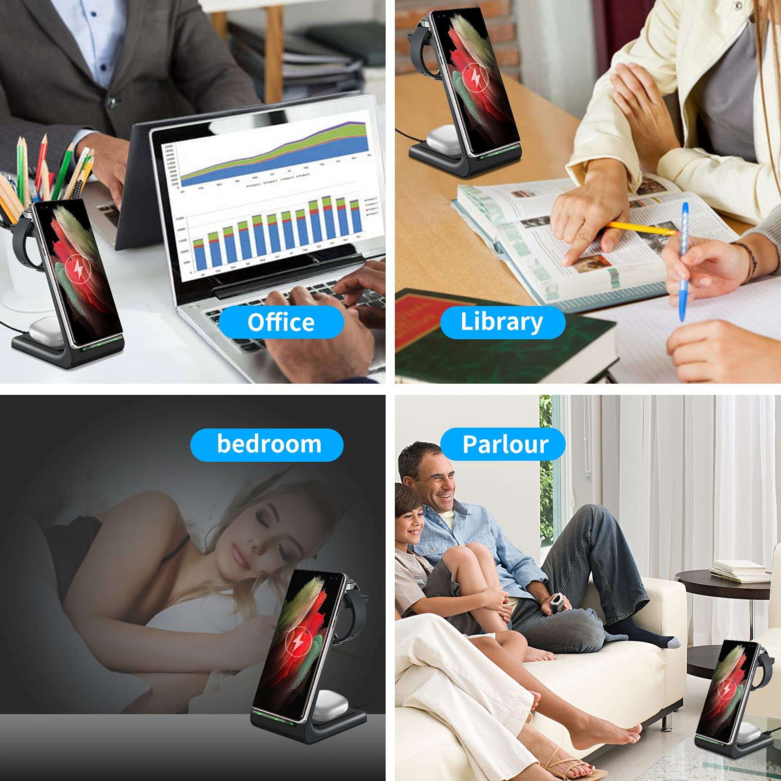 YOCUNKER Wireless Charger,3 in 1 Charging Station Dock for Watch 5/4/3/2/Active 2/1/Gear S3, S22 Ultra/S21/S20/S10/Note 20/Z Flip 4/Z Fold 4/3, Buds+/Pro/Live Black 5