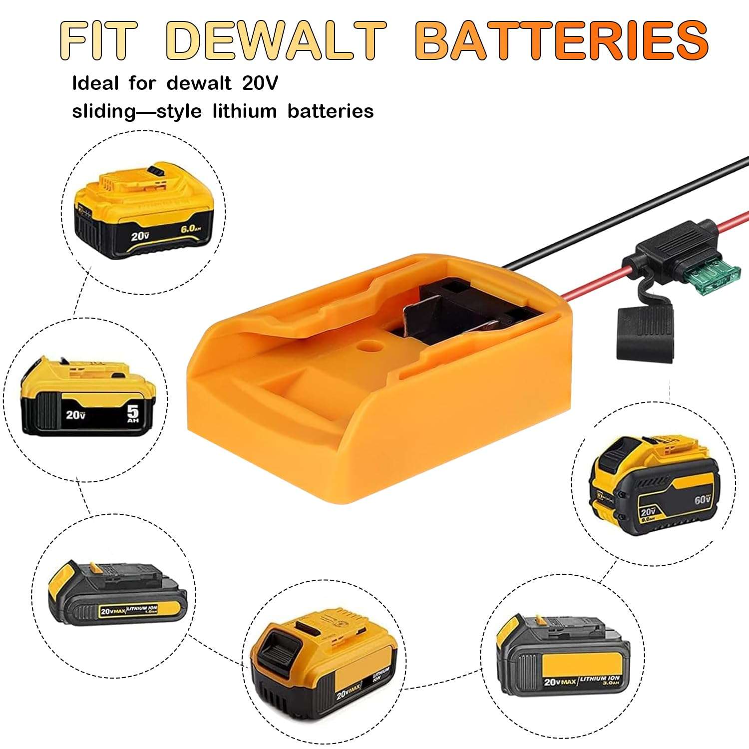 2 Pack Power Wheel Adapter for Dewalt 20V Battery Power Wheel Battery Conversion Kit with Switch, Fuse & Wire Terminals Switch Fuse Holder, Yellow 3