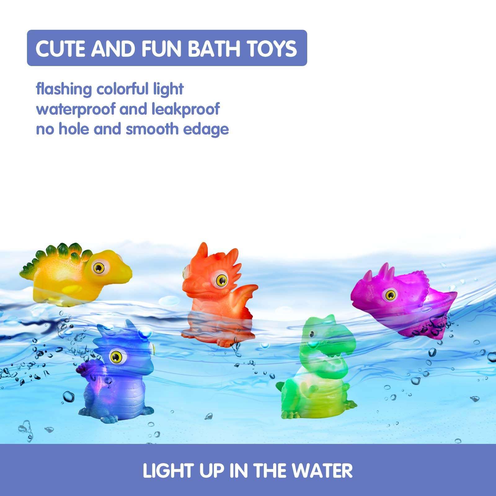 yoliyogo Bath Dinosaur Toy with Light Flashing Model Dinosaur Floating Bathtub Game Bright Figure Dinosaur Set Ideal Gift for Kids 3