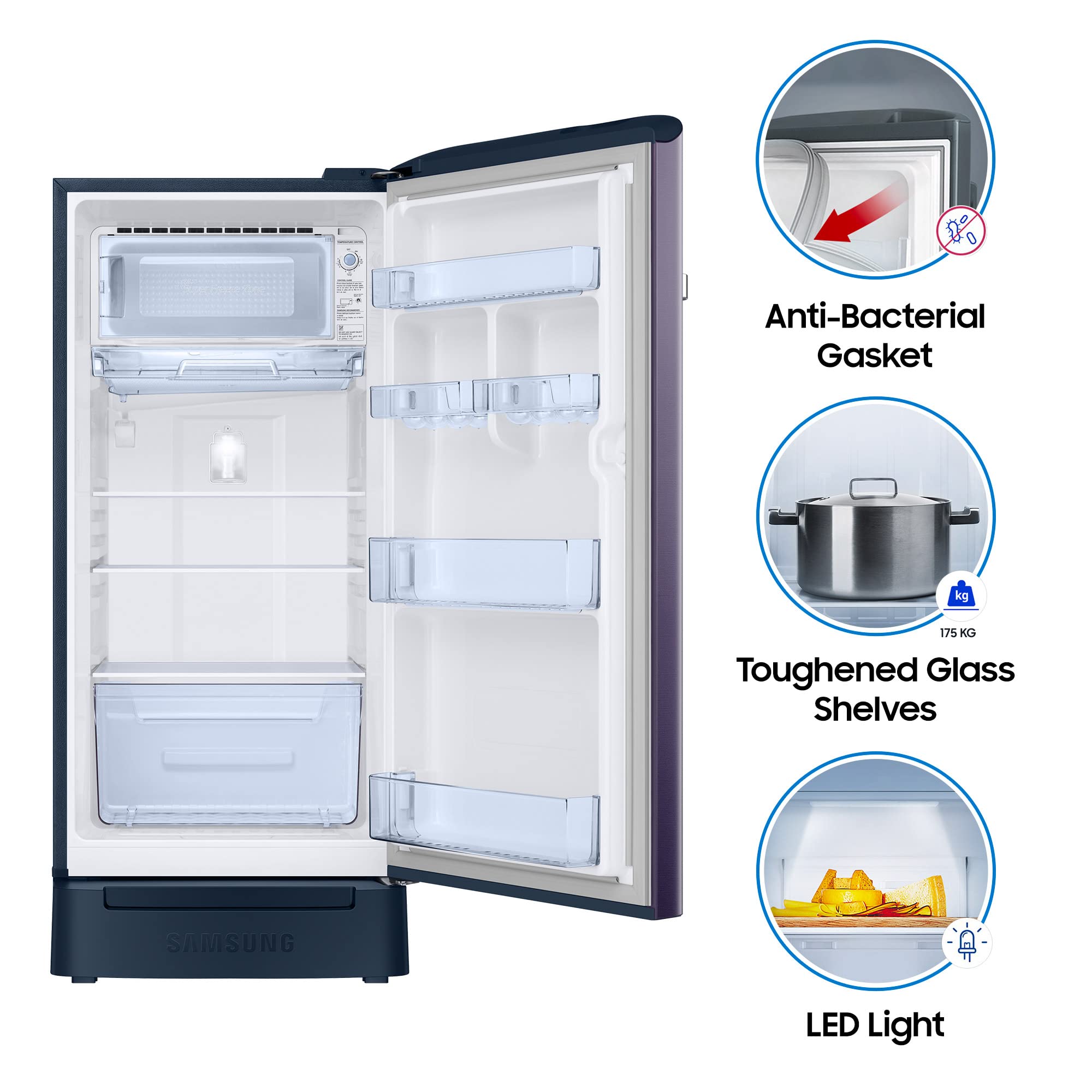Samsung 198 L 4 Star Inverter Direct-Cool Single Door Refrigerator (RR21A2H2XUT/HL, Pebble Blue, Base Stand with Drawer) 4
