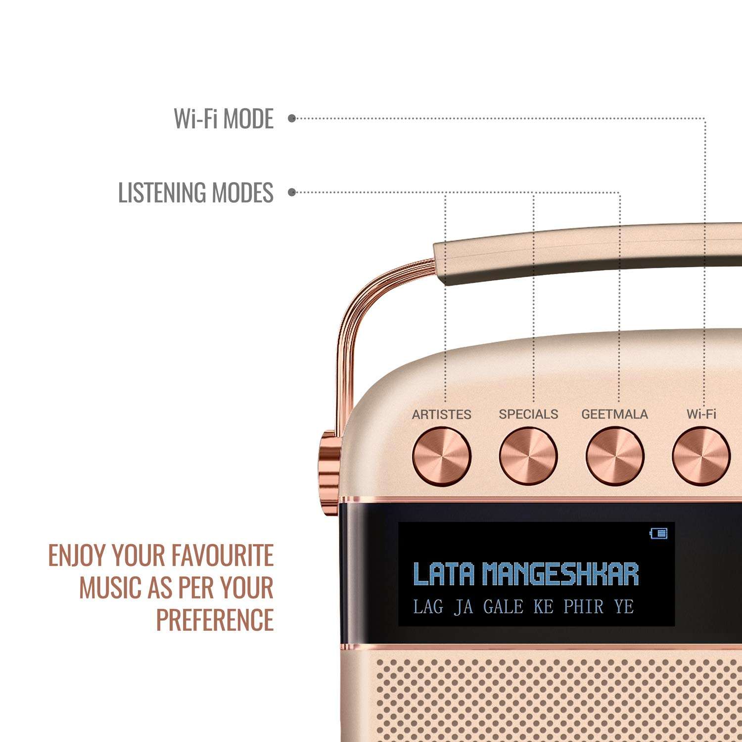 Saregama Carvaan 2.0 Hindi Portable Music Player - Sound by Harman/Kardon with 5000 Preloaded Songs and Podcast, FM/BT/AUX(Rose Gold) 6