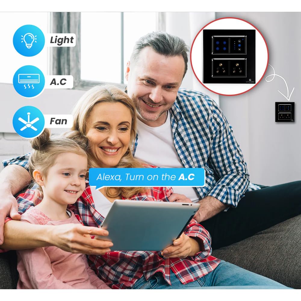L&G 8 Modular Smart Switch Board | 2 Smart Switch Control, 1 Smart Fan Regulator, 2 Socket (Size: 8M Square- 154 x 160 x 45 mm) 6