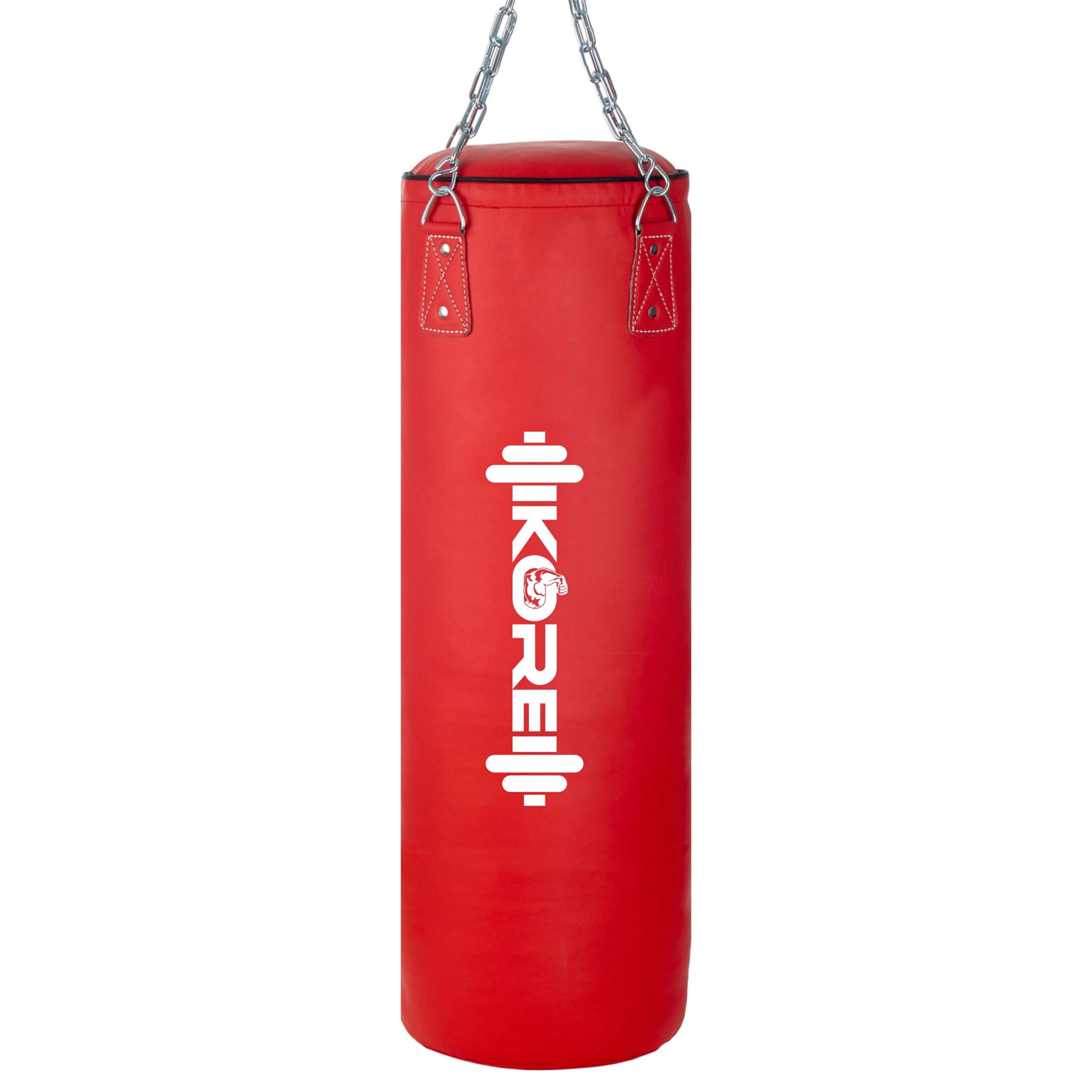 KORE Ultimate 4 Feet Filled Heavy Red Punching Bag PU Leather Boxing MMA Sparring Punching Training Kickboxing Muay Thai with Rust Proof Stainless Steel Hanging Chain 1