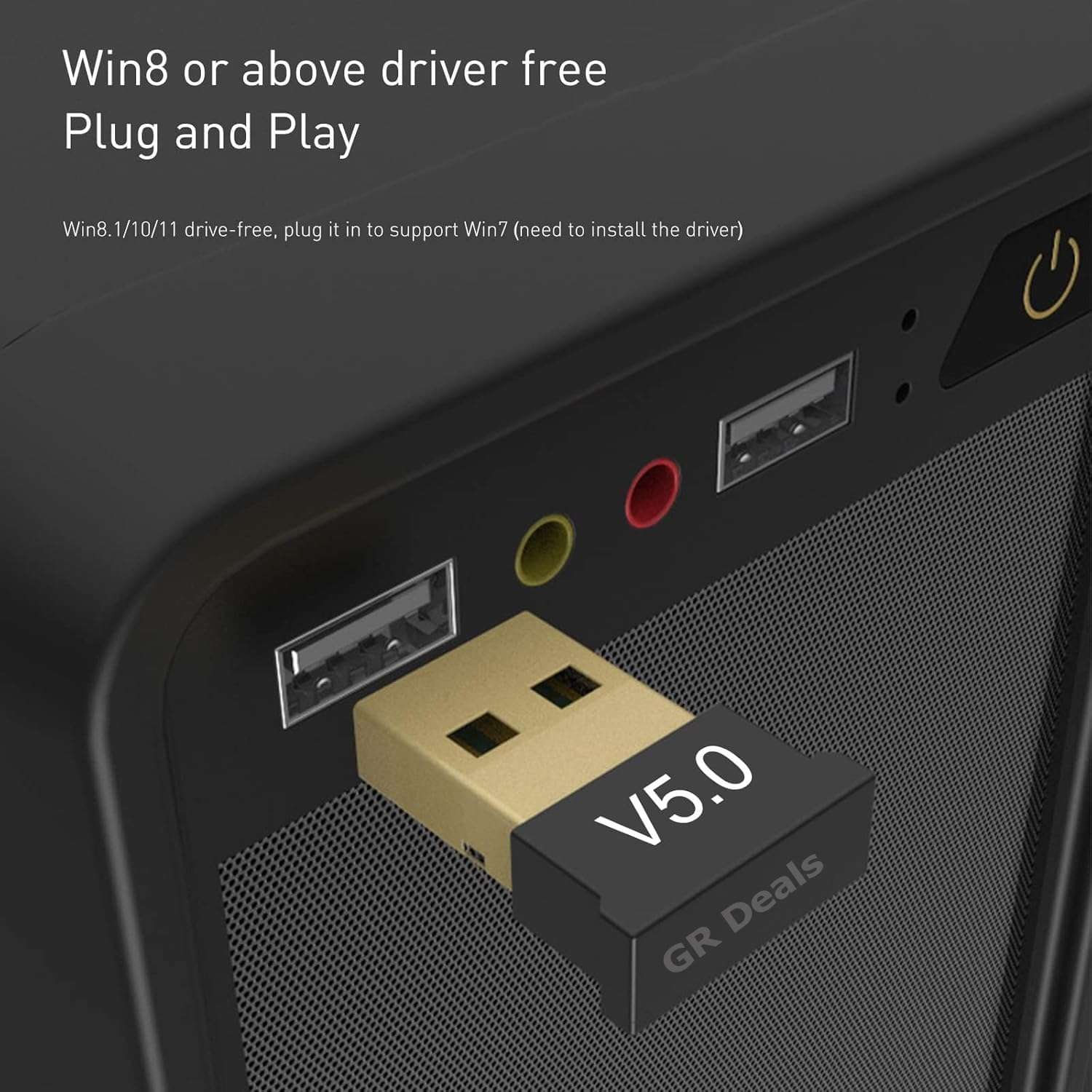 GR Deals USB Bluetooth Adapter for PC, 5.0 Bluetooth Dongle Receiver, Supports Windows 11/10/8.1/7 for Desktop, Laptop, Mouse, Keyboard, Printers, Headsets, Speakers, Gaming Controllers. (Black). 3