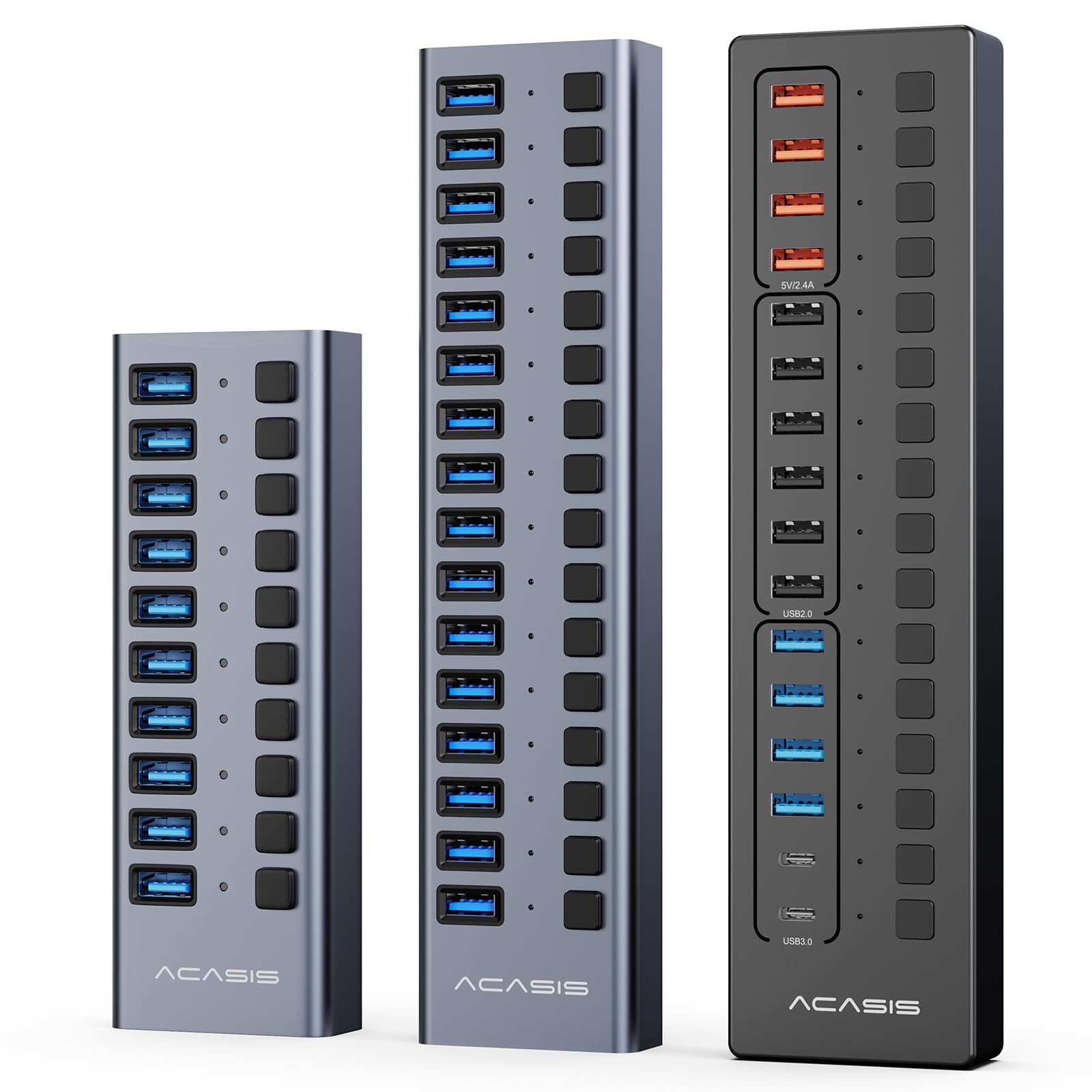 ACASIS 16&10 Ports USB 3.1 Hub Bundle with Powered USB 3.0 Hub, Include 26 * 10Gbps USB 3.1 A, 2*USB C 3.0+4 Smart Charging Port, 96W & 60& 48WPower Adapter, USB Hub for PC/Laptop, Computer