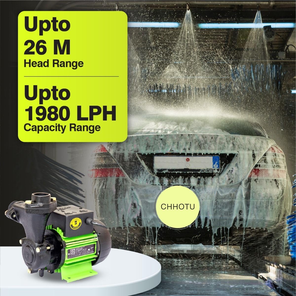 kirloskar chhotu 0.5 hp water pump with pressure boosting 24 liter tank (Available In multicolour) with NRV, 5 way Connector, Pressure Guage, Pressure switch (single phase) 3