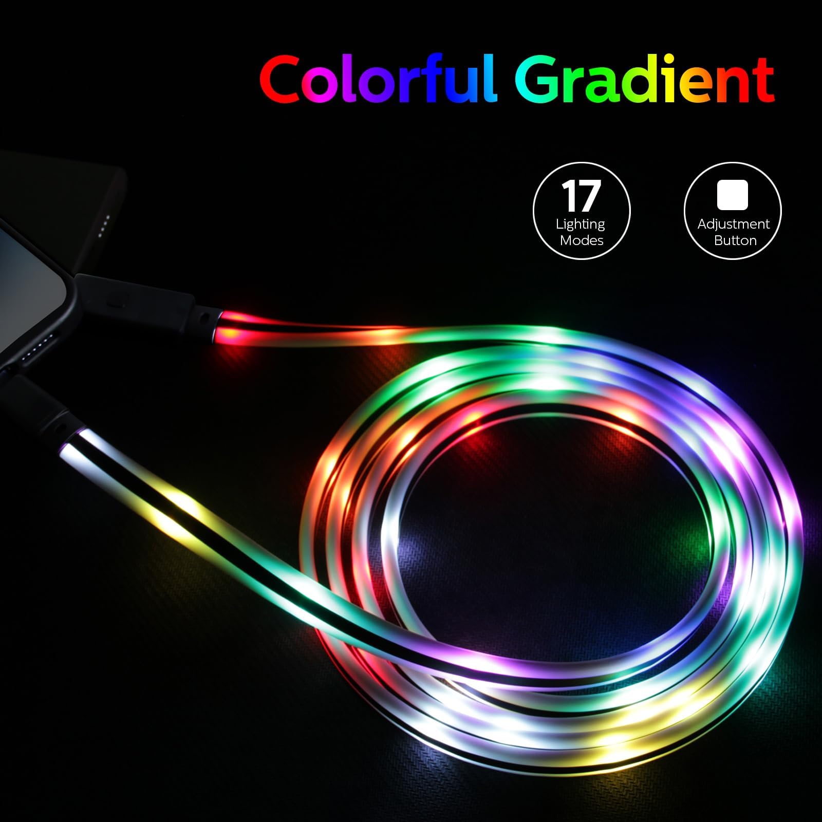 LED iPhone Charger Cord Color Changing Light up iPhone Charger Cable Apple MFi Certified LED Lightning Fast Charging Cable for iPhone 14 13 12 11 Pro Max iPad iPod Touch More (6 ft) 3
