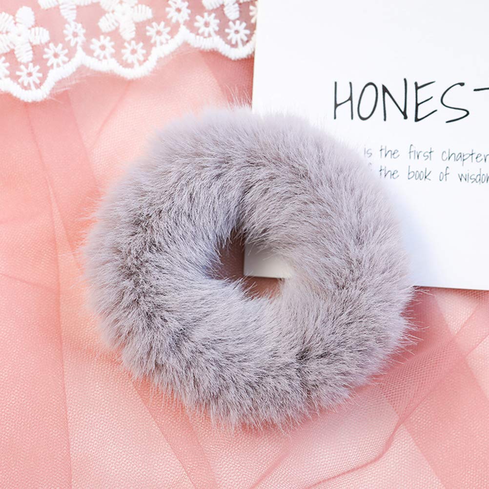 Beaupretty Rabbit Fur Hair Scrunchies,Sweet Rabbit Faux Fur Fluffy Ball Pom Pom Scrunchies Ponytail Holder,5pcs (Random Color) 5