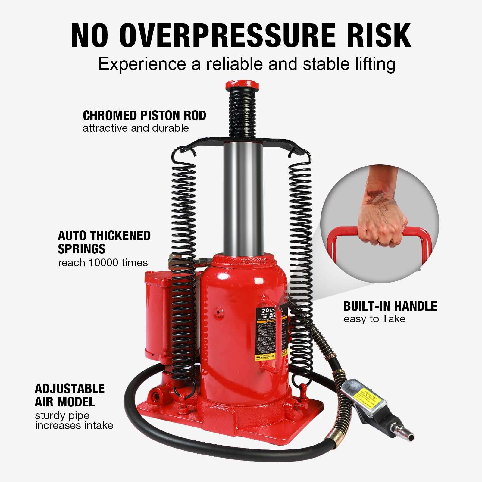 BIG RED AQD20TR Air Hydraulic Bottle Jack: Heavy Duty Professional Lift with Dual-Power Operation, 10.24"-20.08" Adjustable Lift Range & Safety Valve - 20 Ton (40,000 LBS) 6