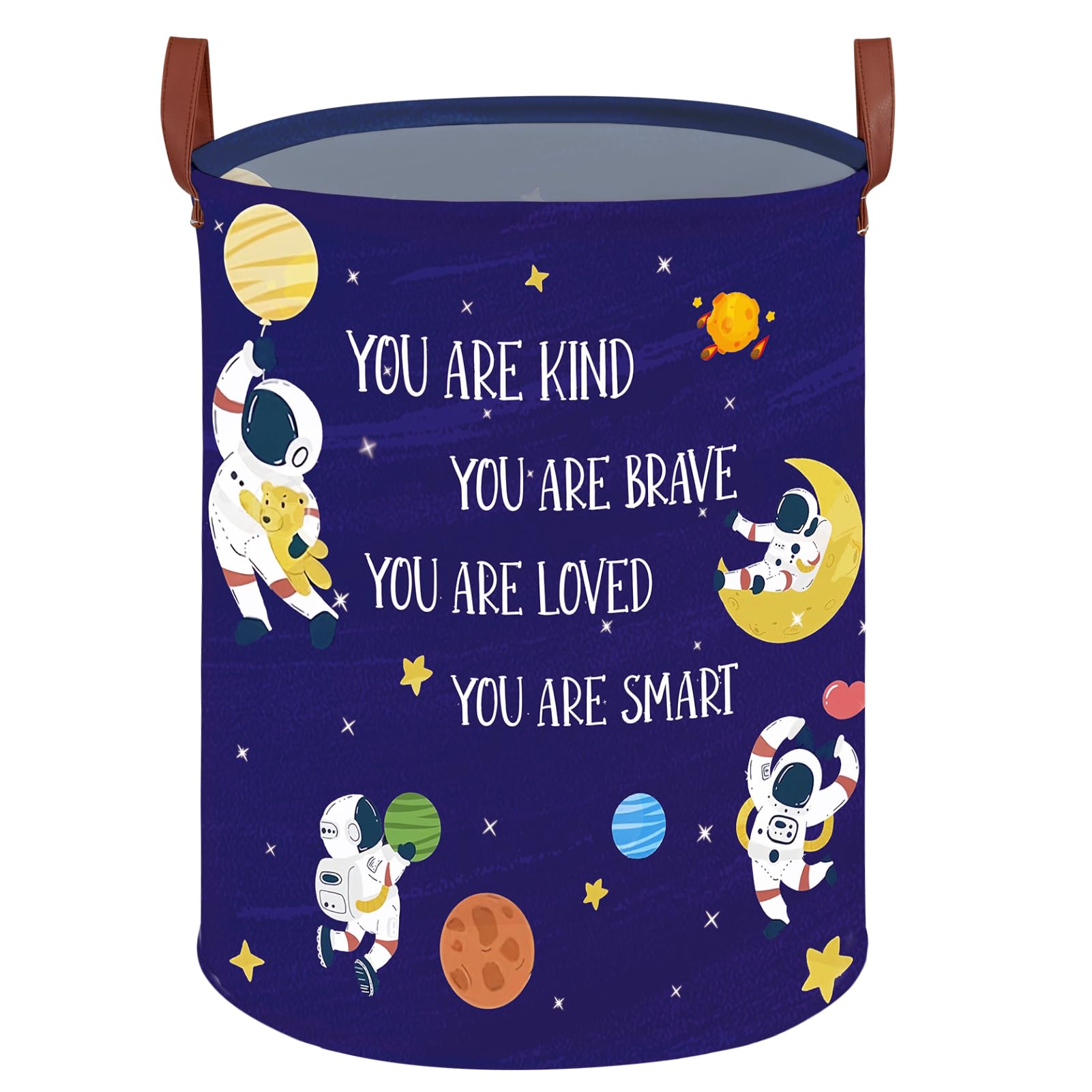 Space Room Decor Kid Storage Box,Boys Astronaut Planets Stars Kids Laundry Basket Organizer Toy Box Bin, Outer Space Blue Laundry Hamper for Baby Bedroom Classroom Nursery Round (Space-Astronaut)