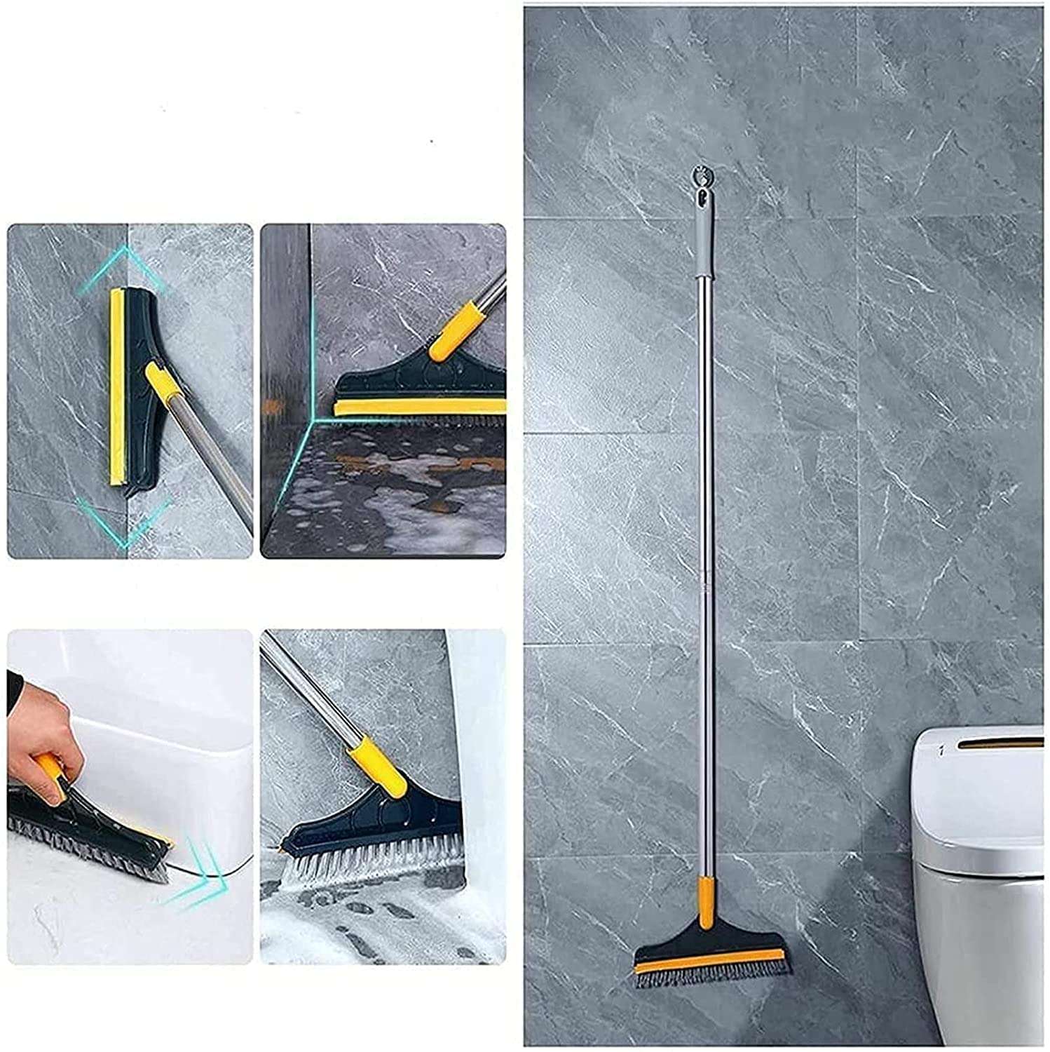 Claiez Bathroom Cleaning Brush with Wiper 2 in 1 Tiles Cleaning Brush Floor Scrub Bathroom Brush with Long Handle 120° Rotate Bathroom Floor Cleaning Brush Home Kitchen Bathroom Cleaning Accessories 5