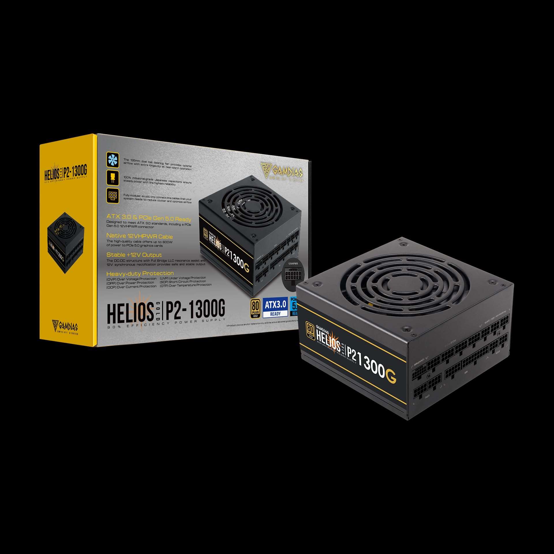 Gamdias 1300G Power Supply | Fully Modular | ATX 3.0 Version| 80 Plus Gold Certified | Japanese Capacitor | 120mm Fan | for RTX 40 Series GPU | 1300 Watt | PCI-E Gen 5.0 Ready 6