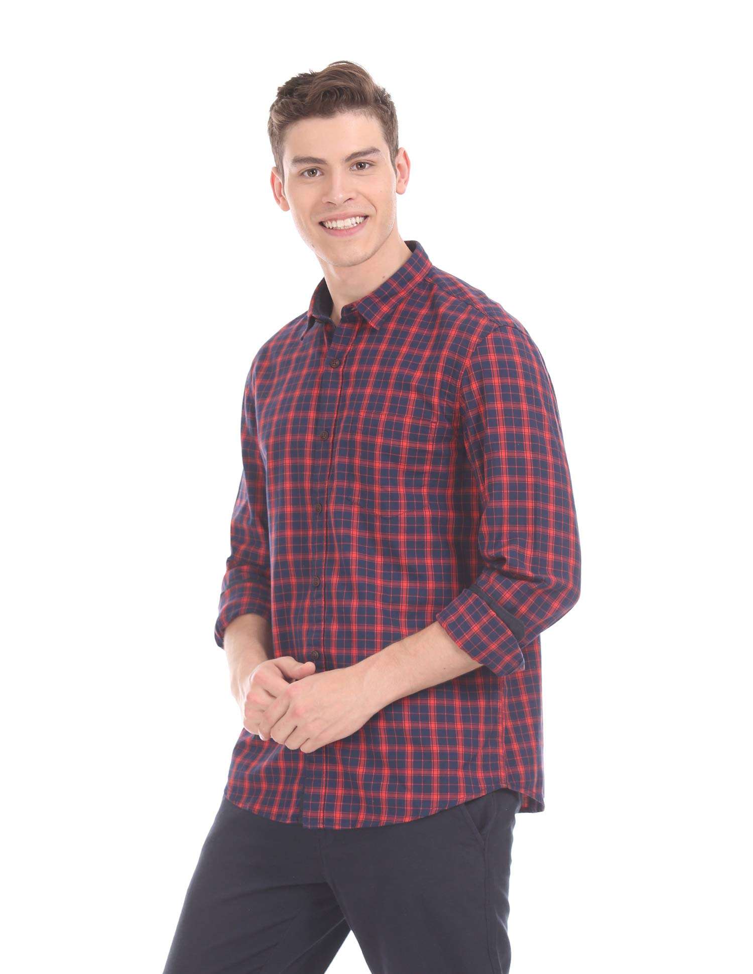 Ruggers by Unlimited Men's Checkered Slim fit Casual Shirt (281580258_RED_L_FS 3