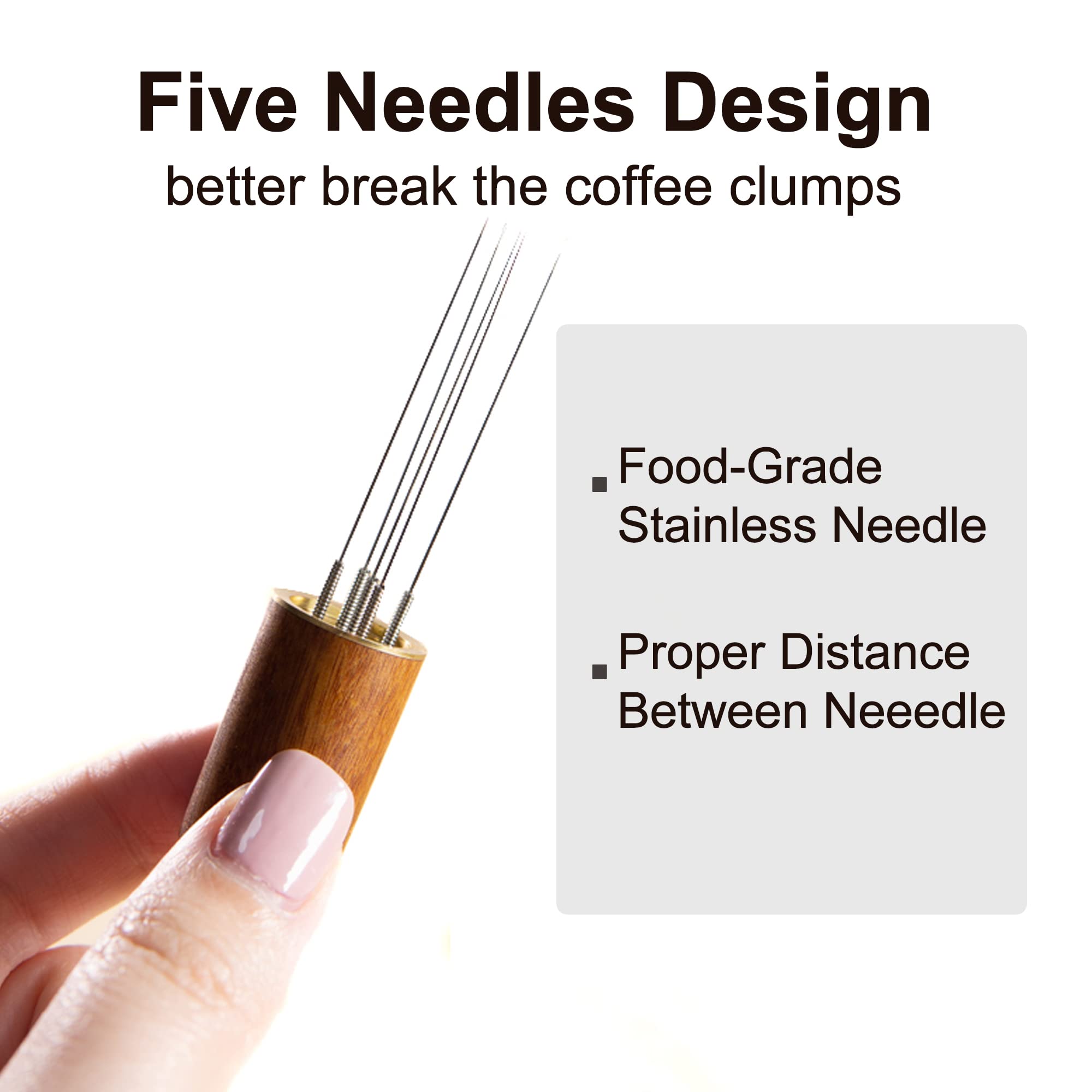 Espresso Coffee Stirrer Tool Stainless Steel 5 Needles Come With Wooden Handle and Stand Coffee Powder Distribution Tool (Rosewood color) 5