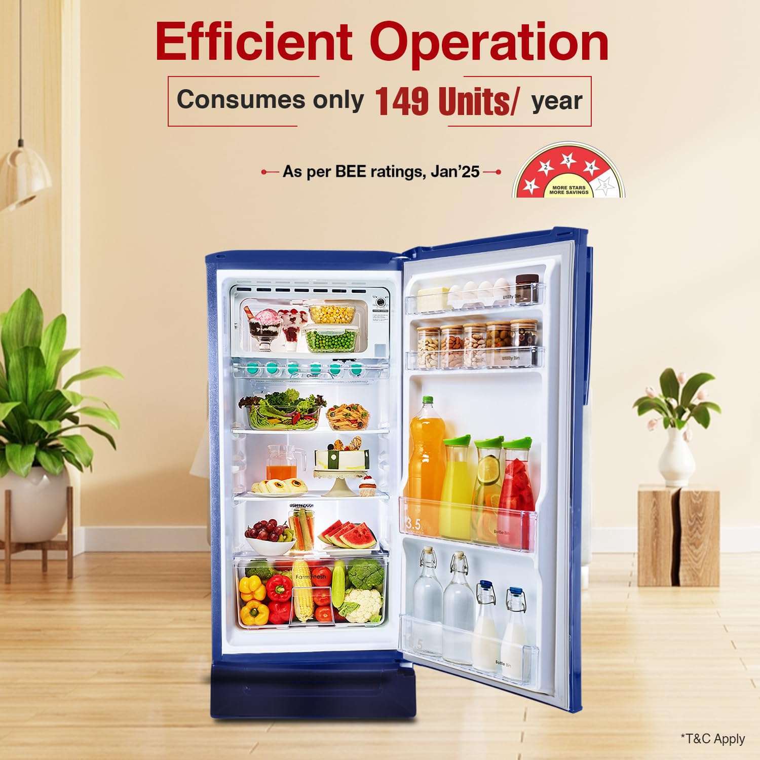 Godrej 180 L 4 Star Turbo Cooling Technology, 24 Days Farm Freshness Direct Cool Single Door Refrigerator With Base Drawer (2024 Model, RD EDGENEO 207D TDF MP BL, Maple Blue) 3