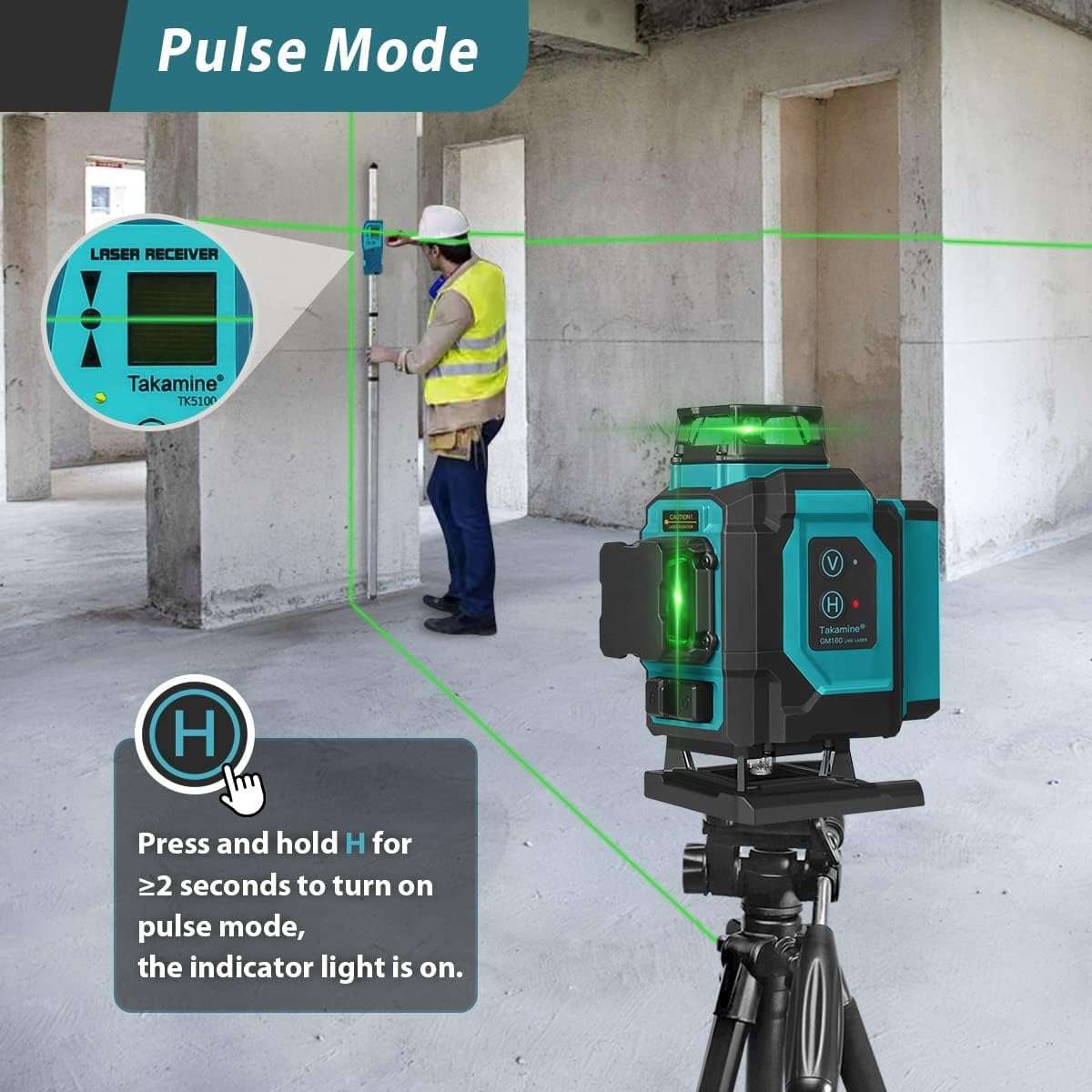 Takamine 16 Lines Green Laser Level Pro, 4x360° 4D Green Cross Line Professional for Construction, Two 360° Vertical and Two 360° Horizontal Laser Level Pulse Mode and Remote Controller 4