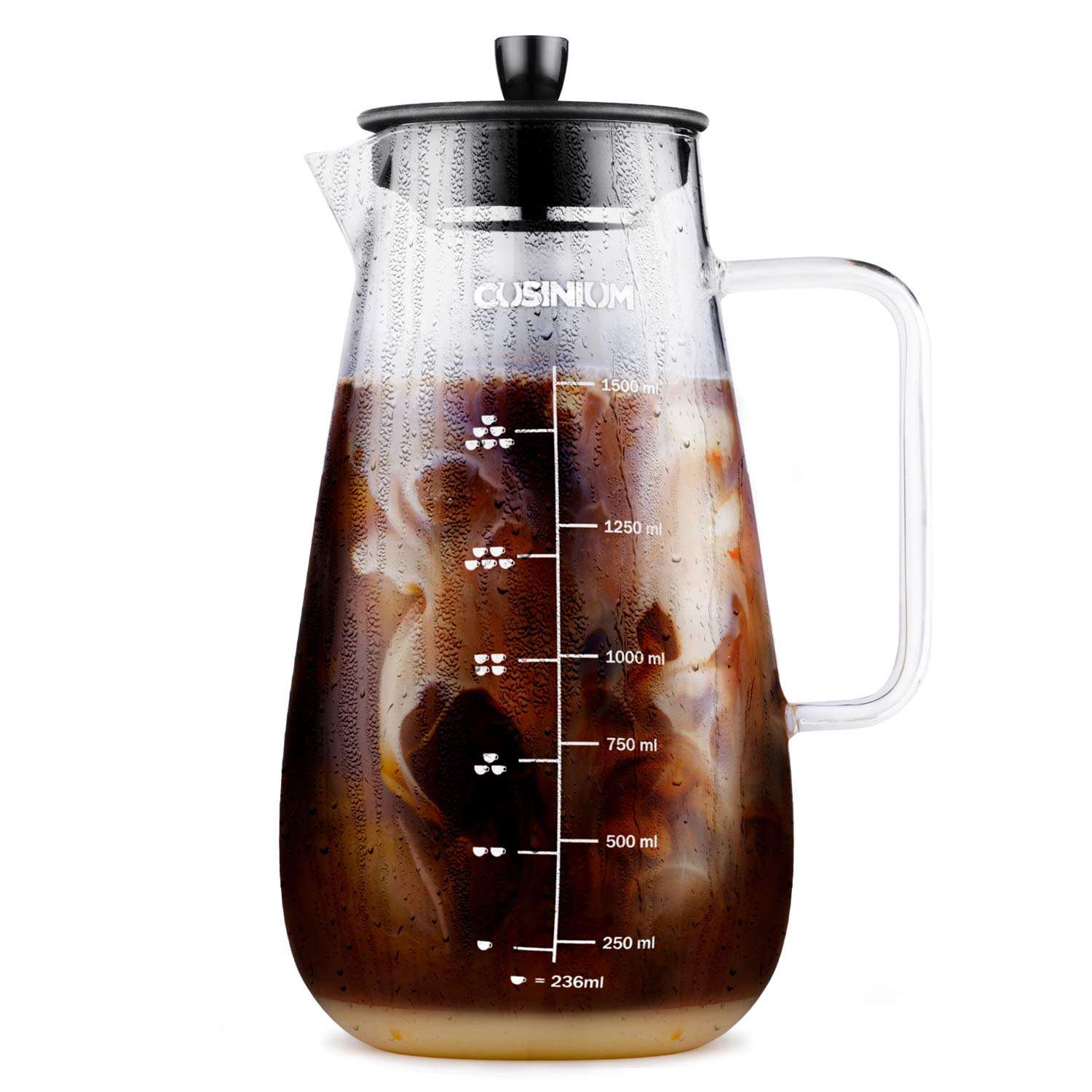 CUSINIUM Large Cold Brew Coffee Maker - 1.5 Quart Iced Coffee Maker - Glass Coffee Carafe With Removable Stainless Steel Filter - Fruit infuser pitcher 1
