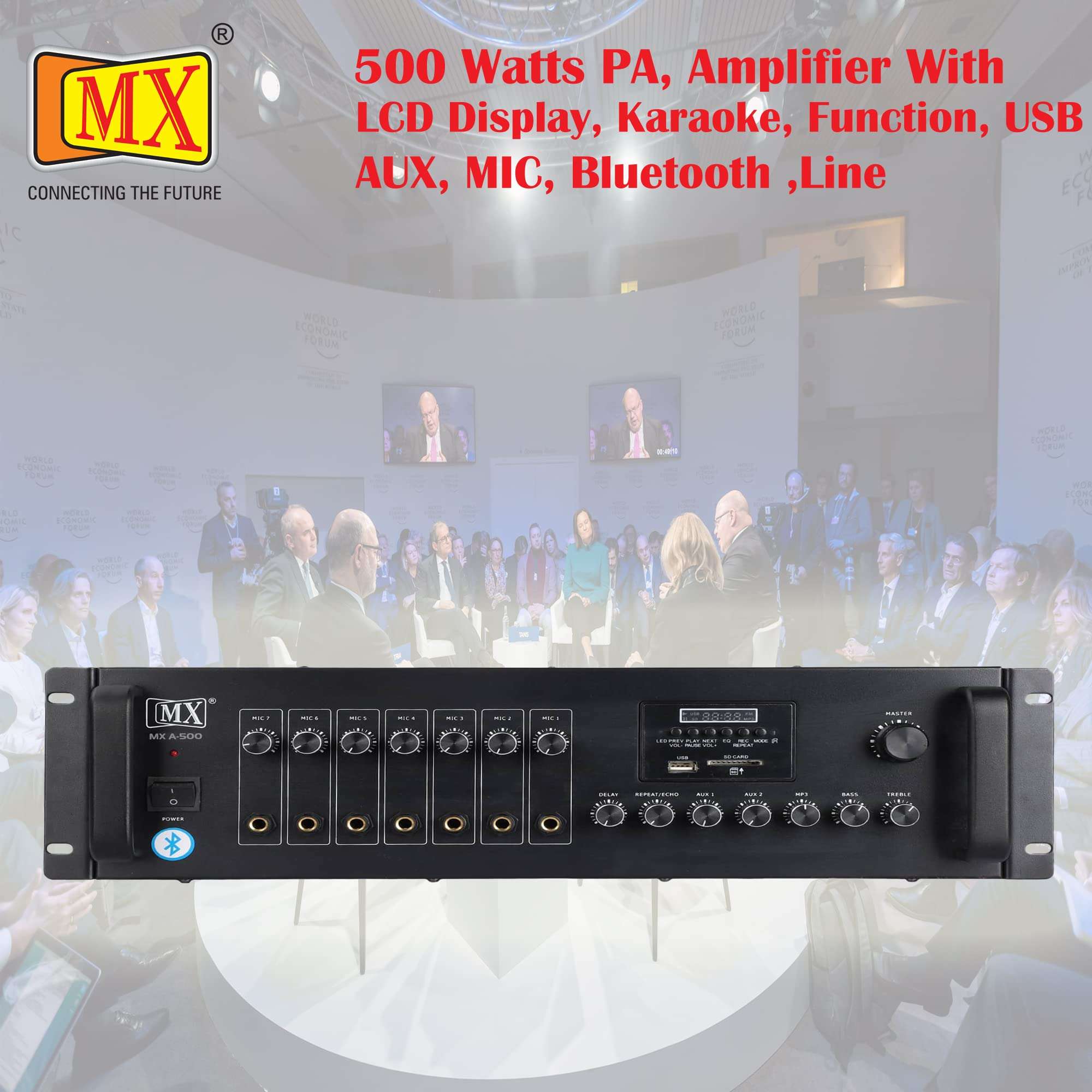 MX (A-500) PA AMPLIFIER with LCD DISPLAY,KARAOKE FUNCTION,USB,AUX,MIC,BLUETOOTH,LINE PERFECT for HOME and OUTDOOR FUNCTION 5