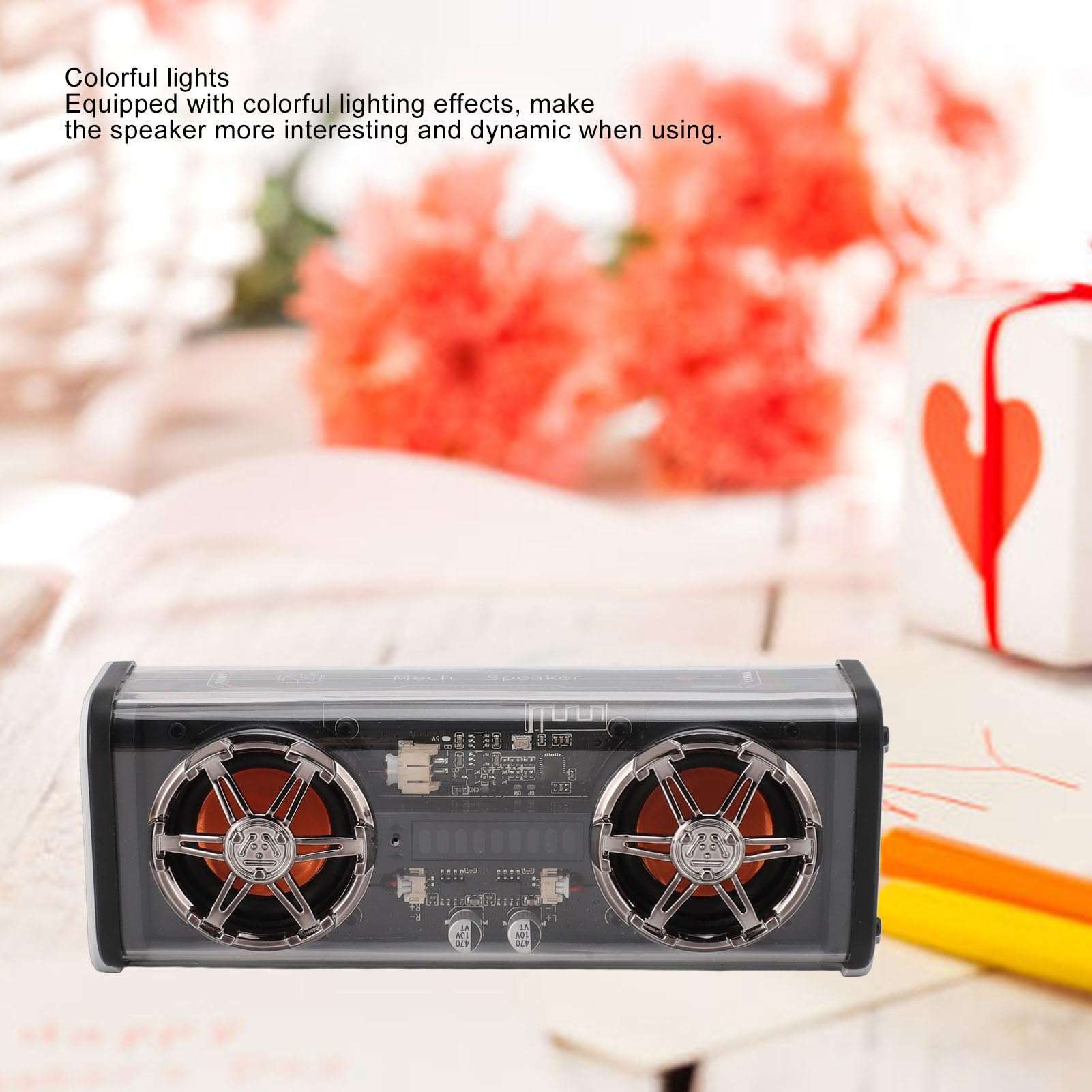 MKYTGFE Transparent Speaker 2x5W Subwoofer Portable Speakers with Colorful Lights for Home Travel (Black) 4