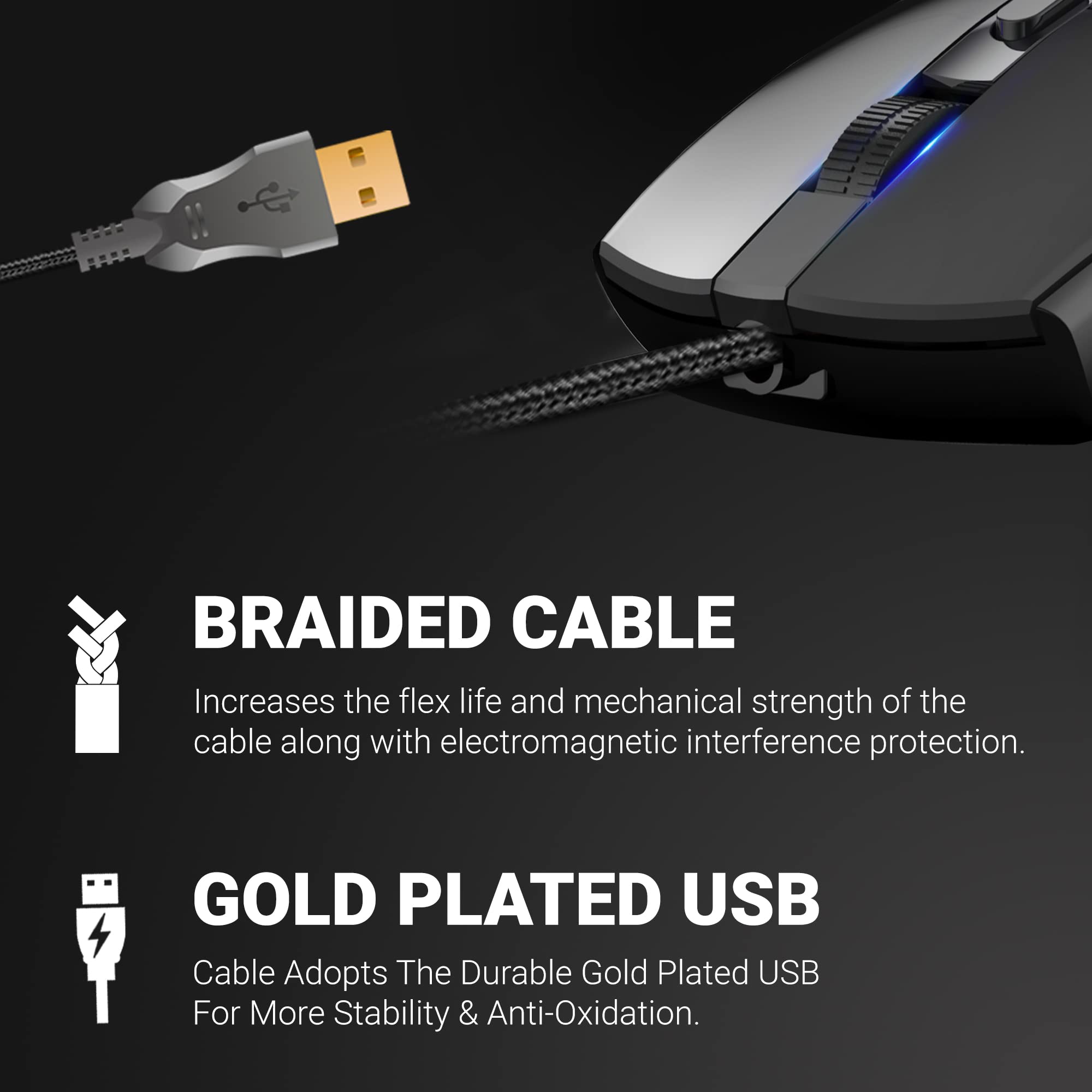 Ant Esports GM60 Optical Gaming Mouse Wired, 6 Programmable Buttons, 3200 DPI Adjustable, Optical Gamer gaming Mice with Multicolour LED Lights - Black 5