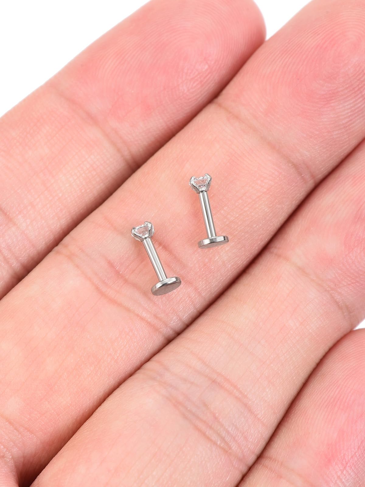 PiercingJ 2-4pcs 16g 316L Stainless Steel 3mm Cubic Zirconia Labret Monroe Lip Ring/Tragus/Helix Earring,6-12mm Bar Length 5