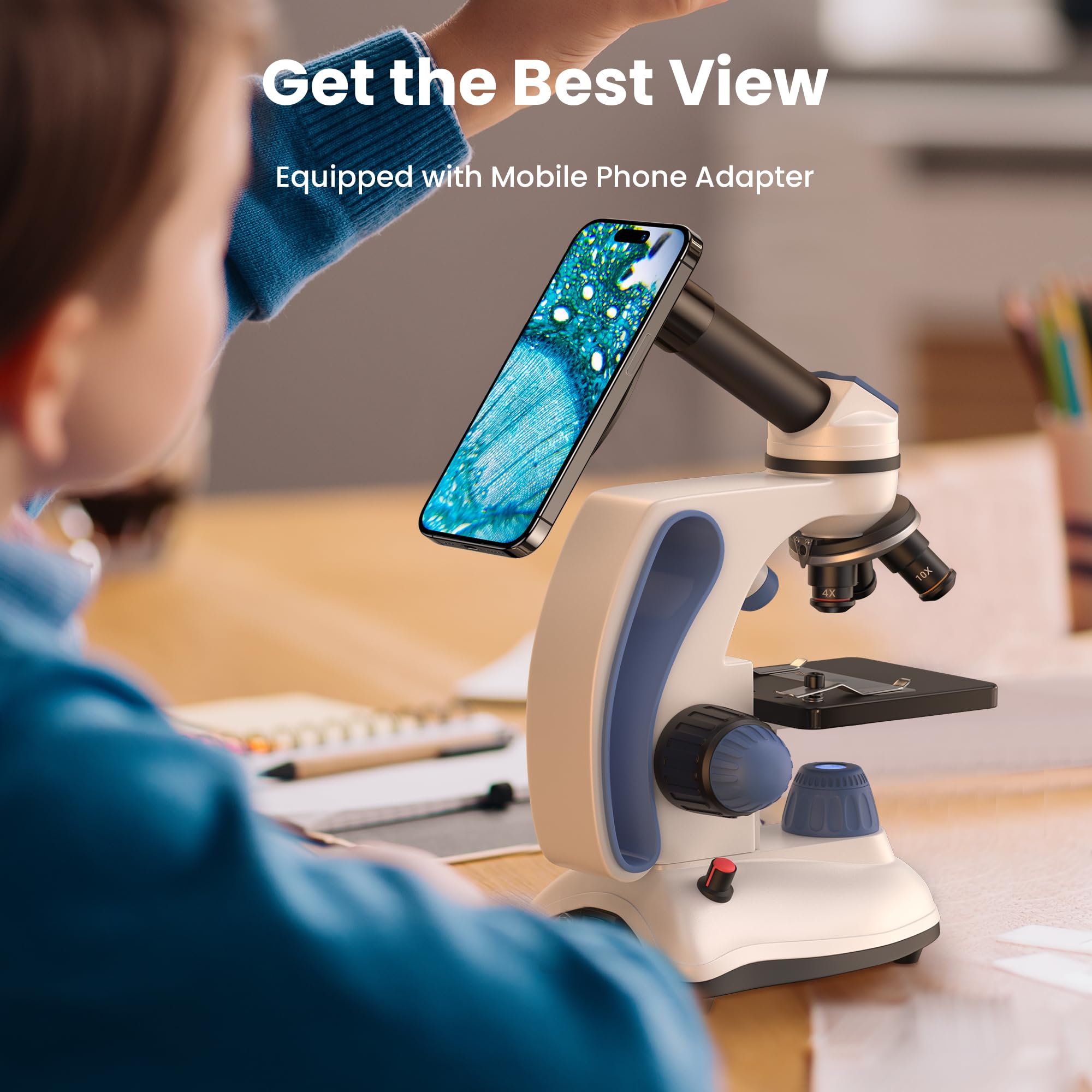 FoKoos Microscope FD10, 40X-1000X with 10pic Slides, Phone Adapter, Dual LED, Carrying Case, Binocular Compound Monocular Microscope kit for Kids Adults Students, Science School Lab Home Education 6