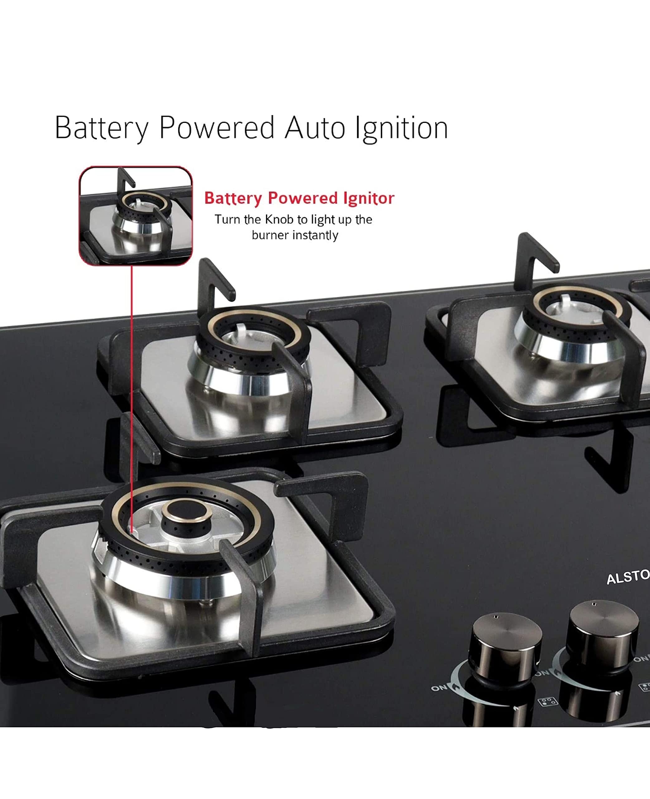 Alstorm Brio Allen Hob 4 Burner Auto Ignition Gas Stove (Brio-Allen 4BNR, Brass Gas Hob) 3