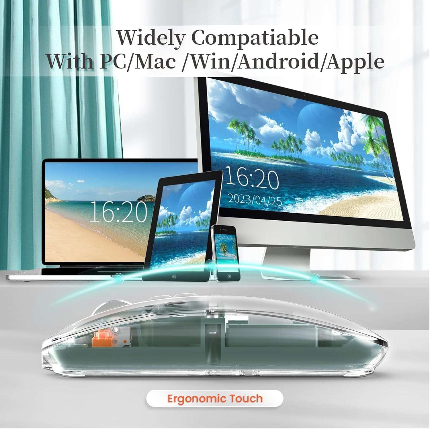 MICROWARE Wireless Transparent Mouse for Computer,Bluetooth Mouse Rechargeale,Power Display,DPI,Shortcut, Bluetooth5.1 + 2.4GHz 2in1 Receiver(USB)-Compatible with Laptop/Mac/iPad/Chromebook 4
