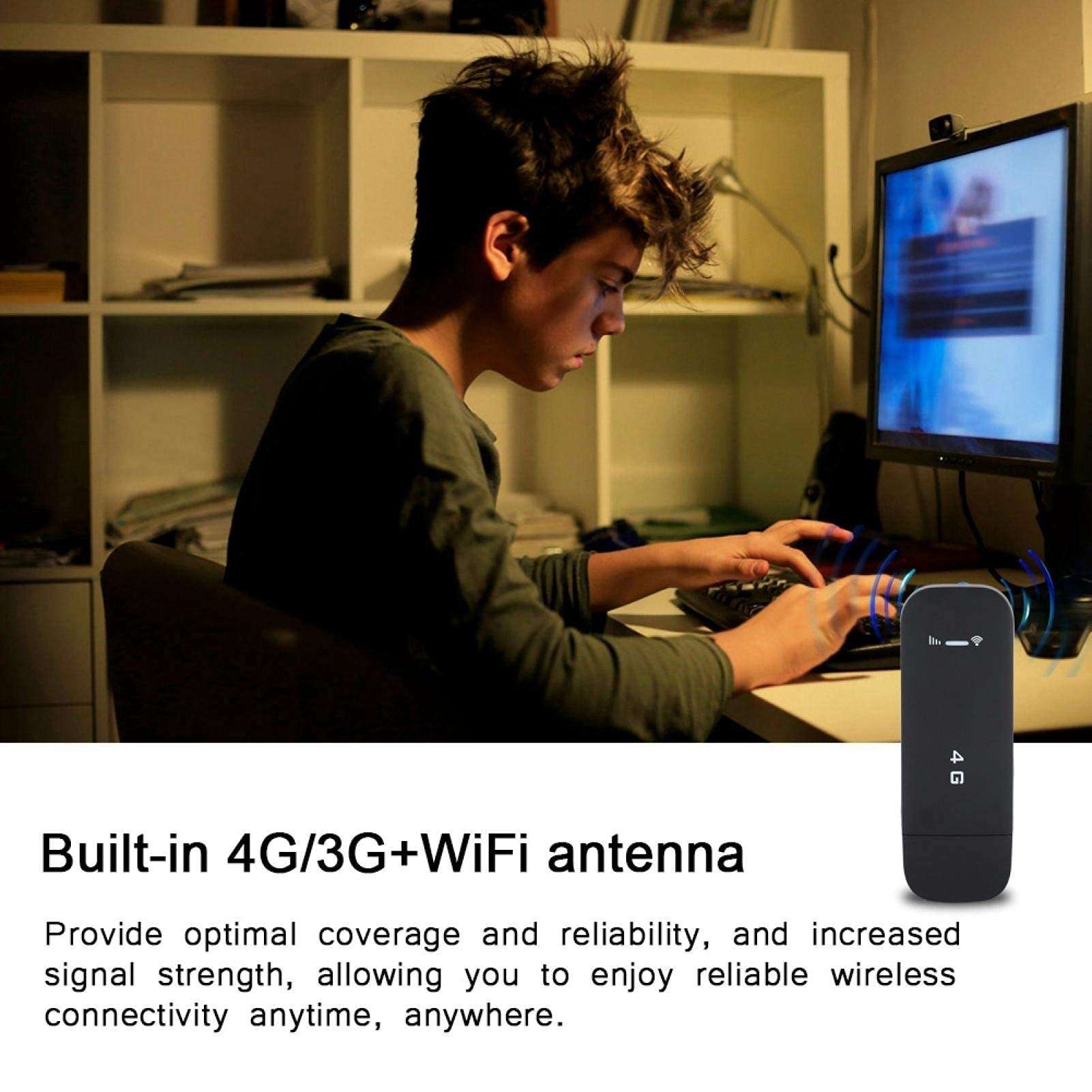 USB Wireless Portable WiFi Router, Built-in 4G/3G+WiFi Antenna 4G LTE USB Portable WiFi Router with Large Memory, Pocket Mobile Hotspot Wireless Network Smart Router(with WiFi) 3
