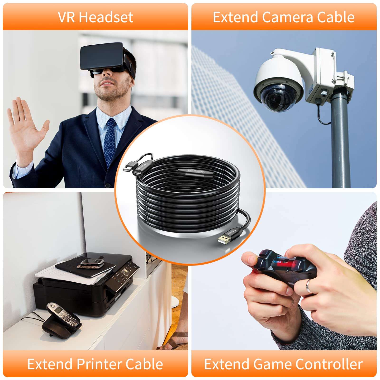 USB Extension Cable 80ft, JANMMDEG USB 2.0 Type A Male to Female Active USB Cable,with A Extension chipset Signal Booster - Active Extension/Repeater 4