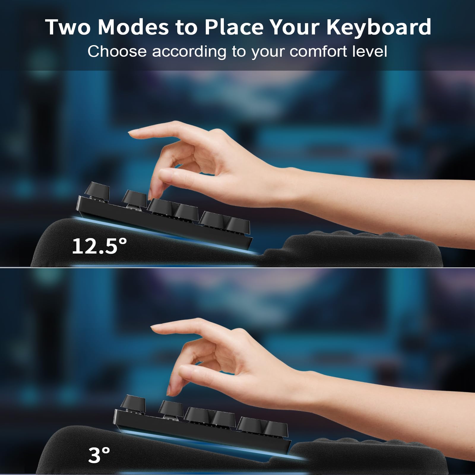 Computer Keyboard Stand with Wrist Rest, Ergonomic Keyboard Pad with Wrist Support, Keyboard Riser & Soft Memory Foam Cushion, 43cm Arm Rest Desk Accessories for Office,Home (Black) 4