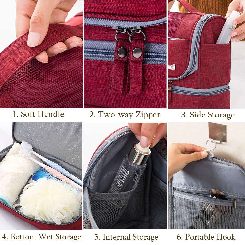 Waterproof Travel Toiletry Bag Hanging Makeup Bag for Men Women Large Bottom Compartment and Multi-Pockets Perfect Size Portable Travel Accessories Organizer Cosmetic Bag (Dark Blue) 6