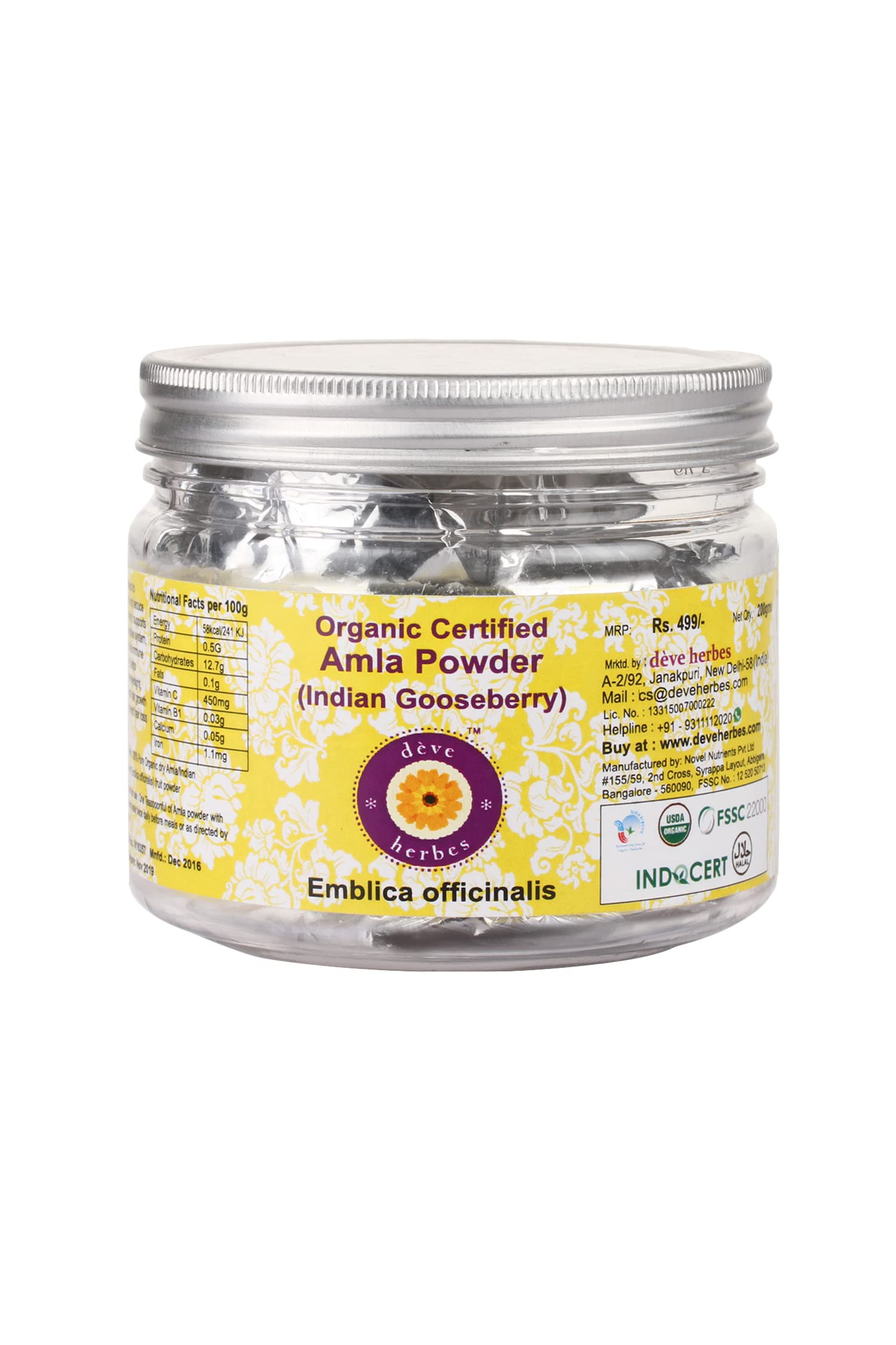 Deve Herbes Pure Amla Powder (Indian gooseberry) Emblica officinalis Organic Certified Natural Therapeutic Grade 200gm (7.05 oz) 1