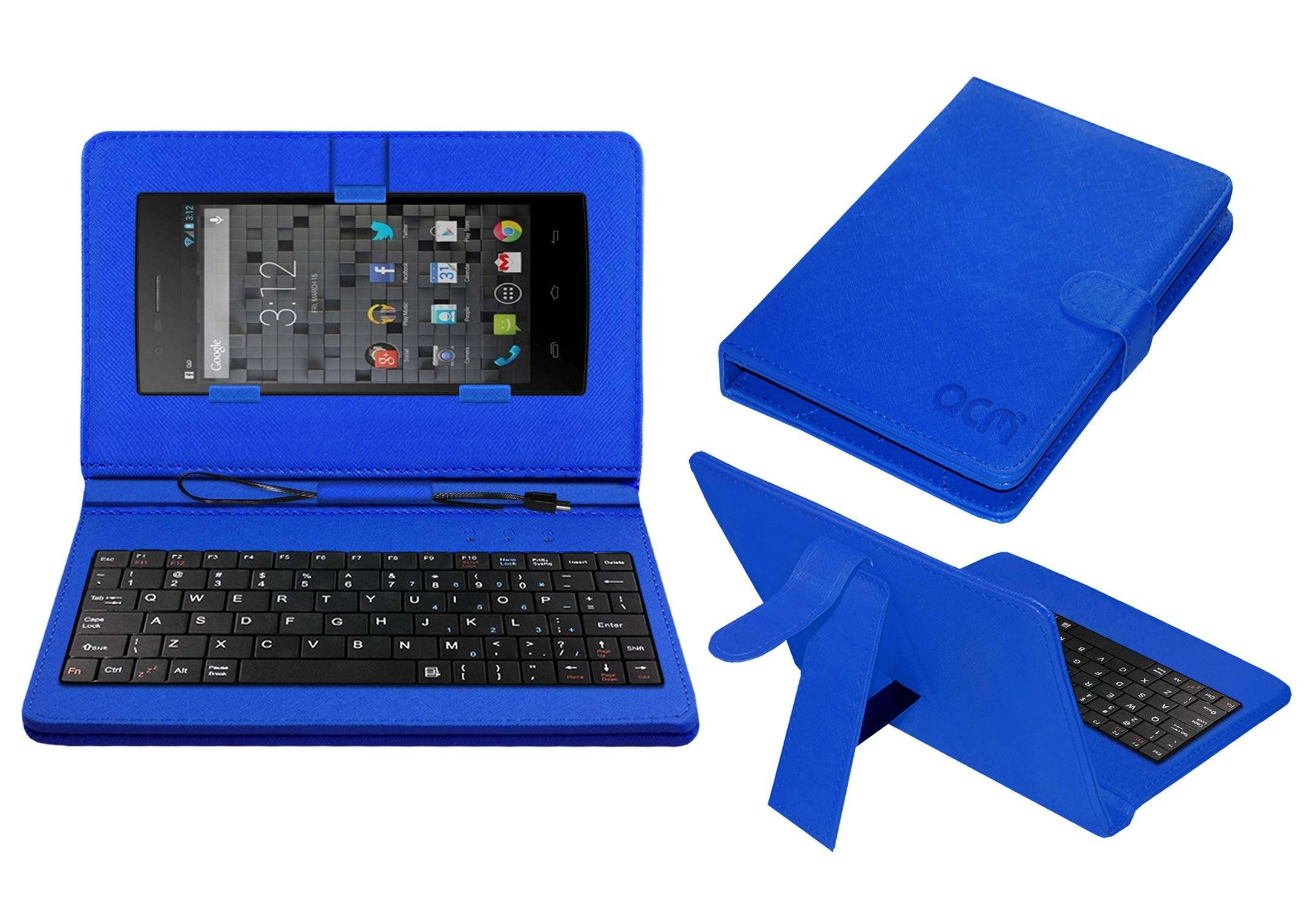 ACM Keyboard Case Compatible with Karbonn Opium N9 Mobile Flip Cover Stand Plug & Play Device for Study & Gaming Blue 1