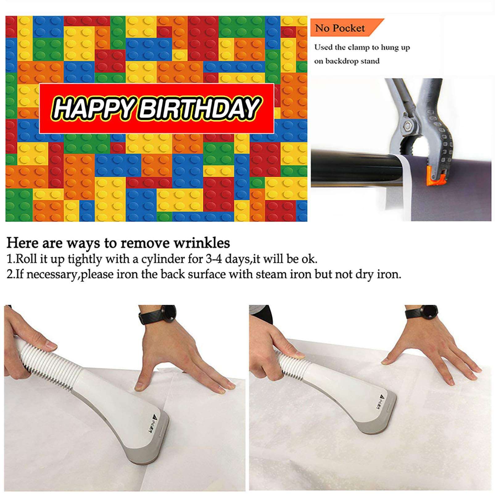 COMOPHOTO 7x5ft Building Blocks Birthday Party Backdrop Boy Girl Baby Child Birthday Cake Table Banner Colorful Decorations Photo Booth Background Supplies 5