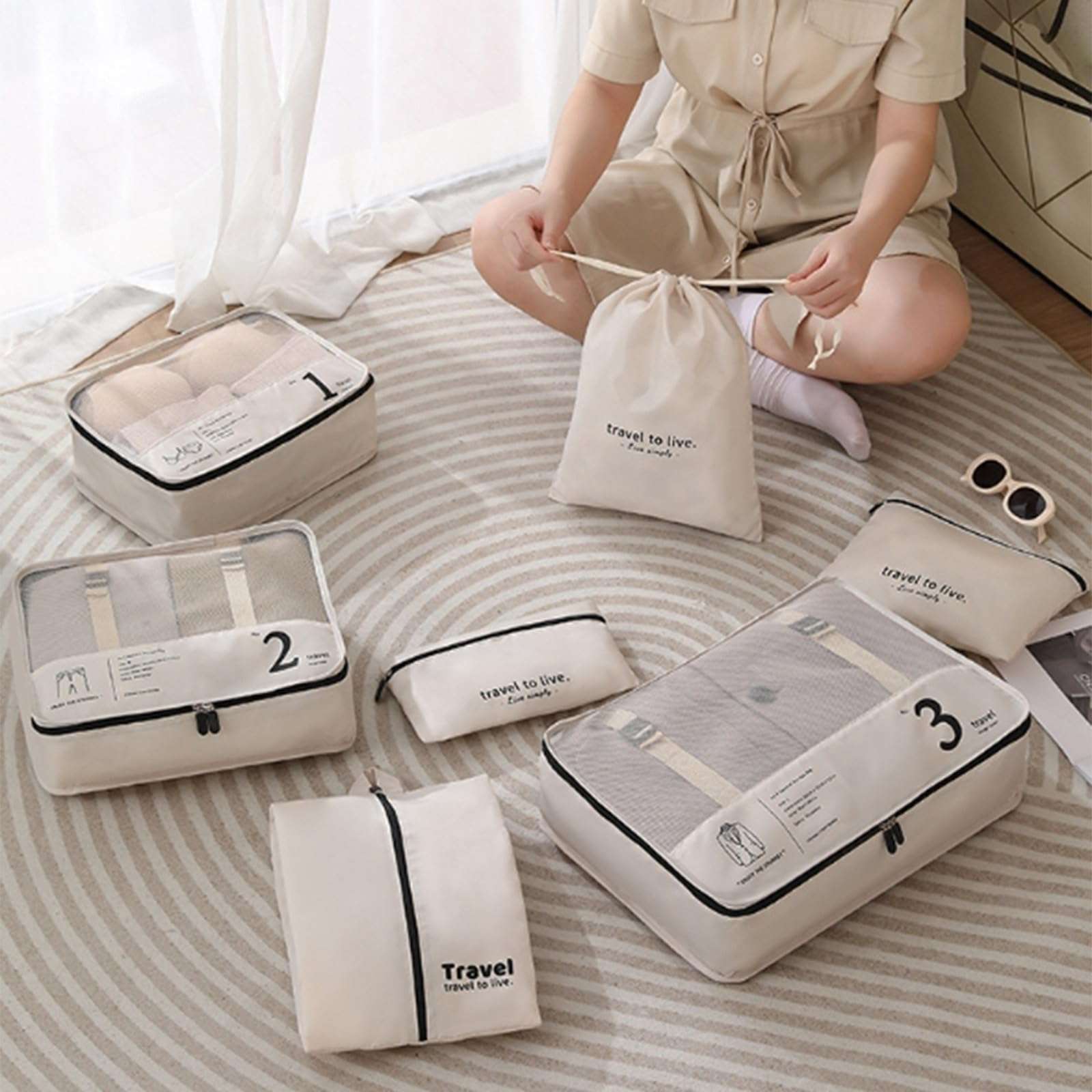 7pc Travel Organizer Bag Set Clothes Shoes Storage Bag Suitcase Classification Storage Bag Packing Cubes for Travel Luggage Packing Organizers 3