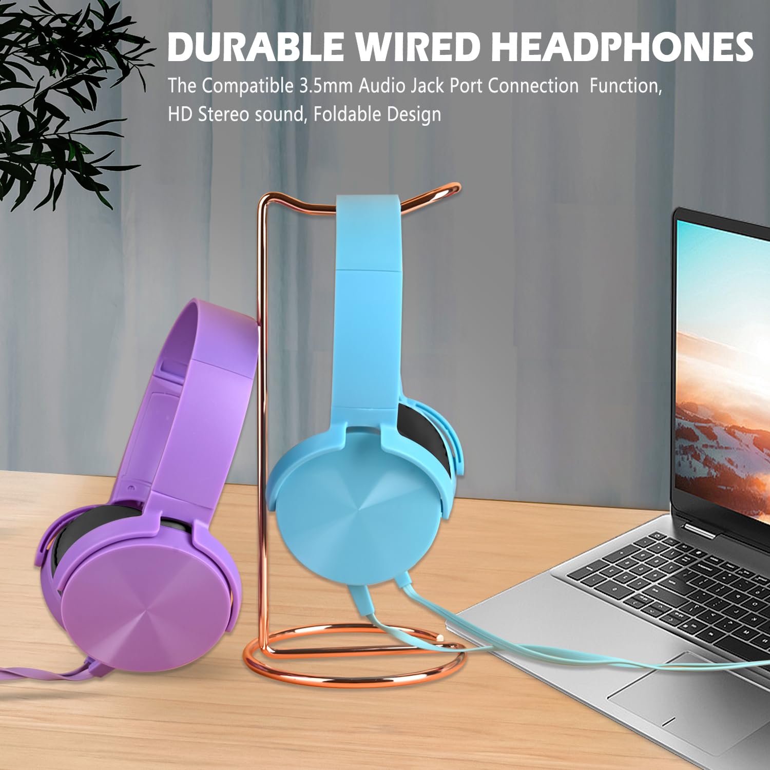 Kids Headphones 2 Pack for School Classroom, Wired Durable Earphones Class Set for Students Children Toddler Teens Boys Girls and Adult (HY450, Light Blue+Purple) 6