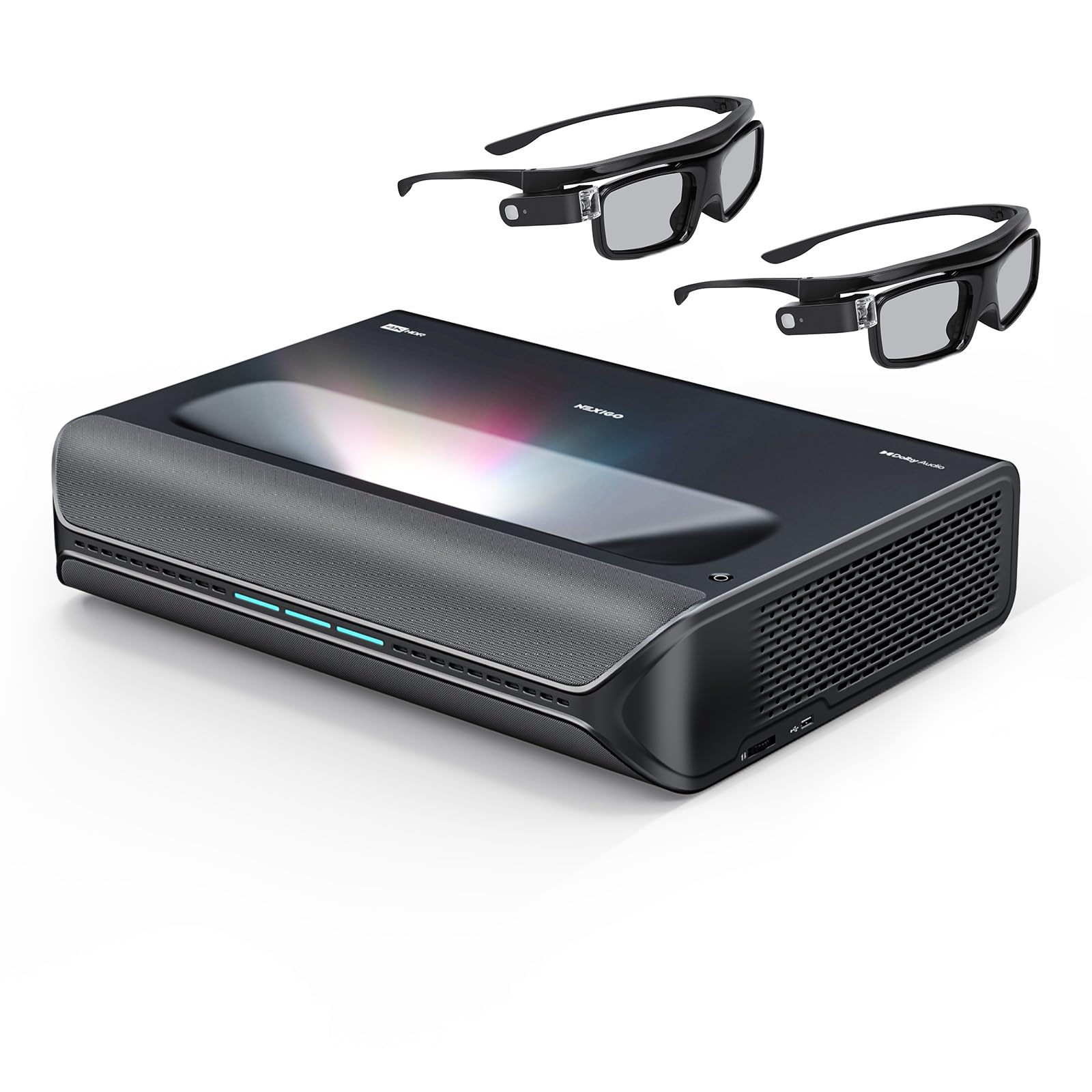NexiGo Aurora Pro MKII Bundle, 4K Tri-Color Laser UST Projector, Scene Adapt Engine with Dynamic Iris & Laser Dimming, 0.21:1, Dolby Vision & Atoms, HDR10+, Active 3D, with DLP Link 3D Glasses(2 Pack)