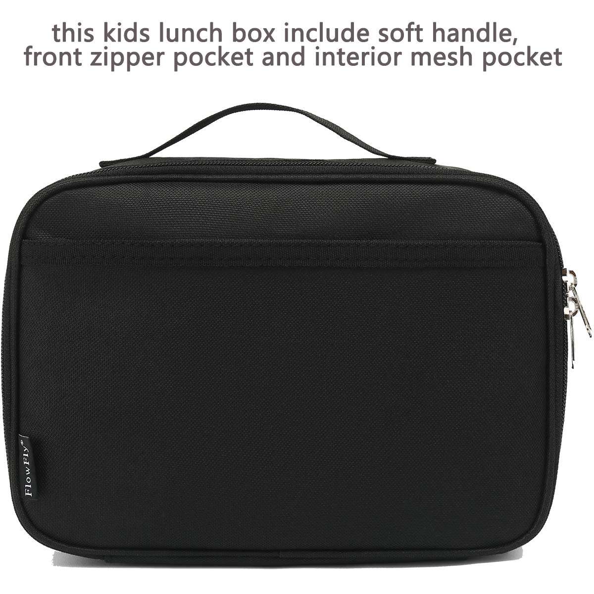FlowFly Kids Lunch box Insulated Soft Bag Mini Cooler Back to School Thermal Meal Tote Kit for Girls, Boys, Black 2